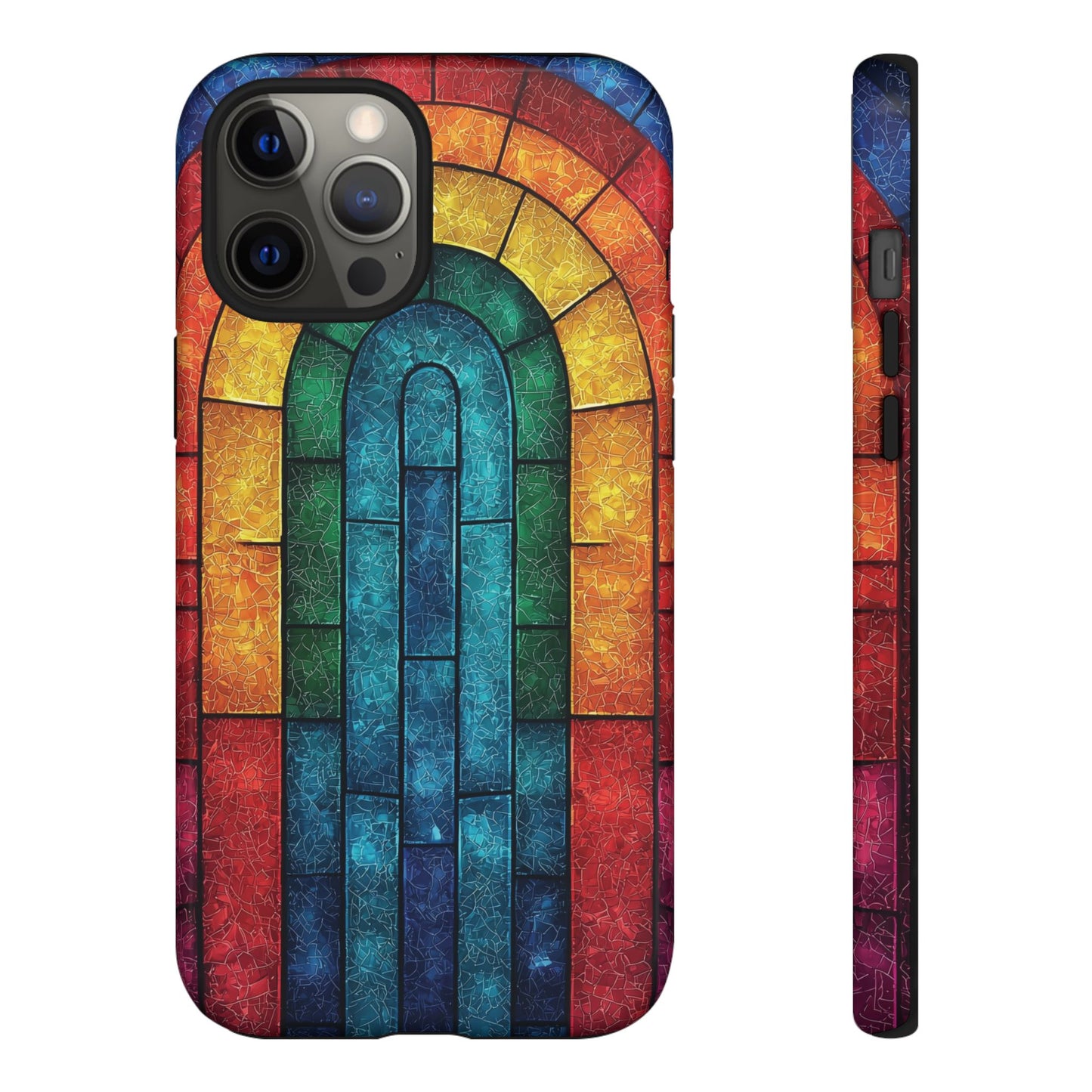 iPhone Phone Case Colorful Stained Glass Look Rainbow Phone Case Tough Cases for Nature Lovers Floral Phone Cover Gift for Mom Fall Aesthetic Eco-Friendly Design Wizard of Oz Lover