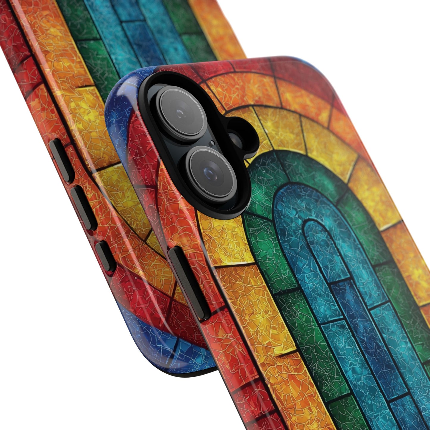 iPhone Phone Case Colorful Stained Glass Look Rainbow Phone Case Tough Cases for Nature Lovers Floral Phone Cover Gift for Mom Fall Aesthetic Eco-Friendly Design Wizard of Oz Lover