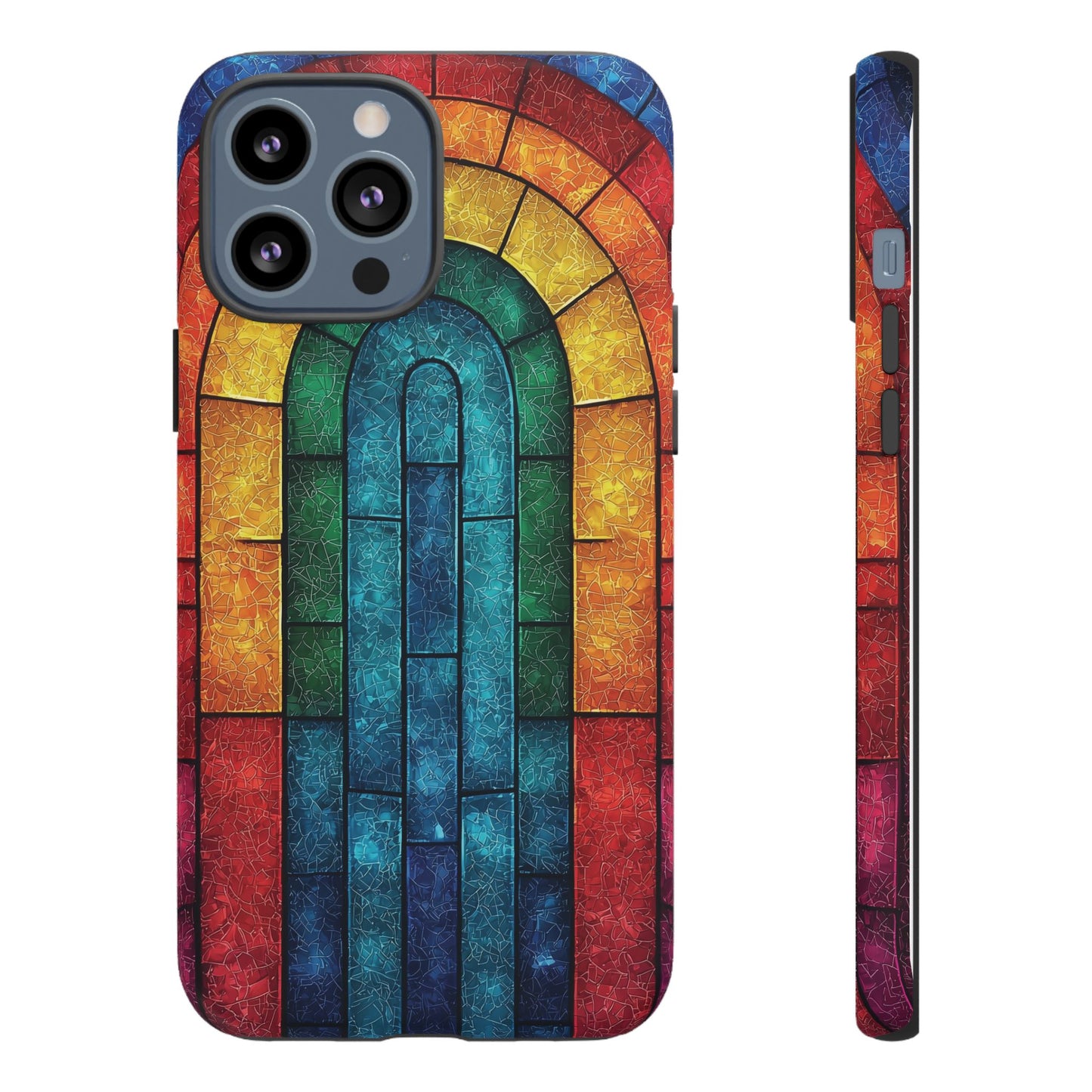 iPhone Phone Case Colorful Stained Glass Look Rainbow Phone Case Tough Cases for Nature Lovers Floral Phone Cover Gift for Mom Fall Aesthetic Eco-Friendly Design Wizard of Oz Lover