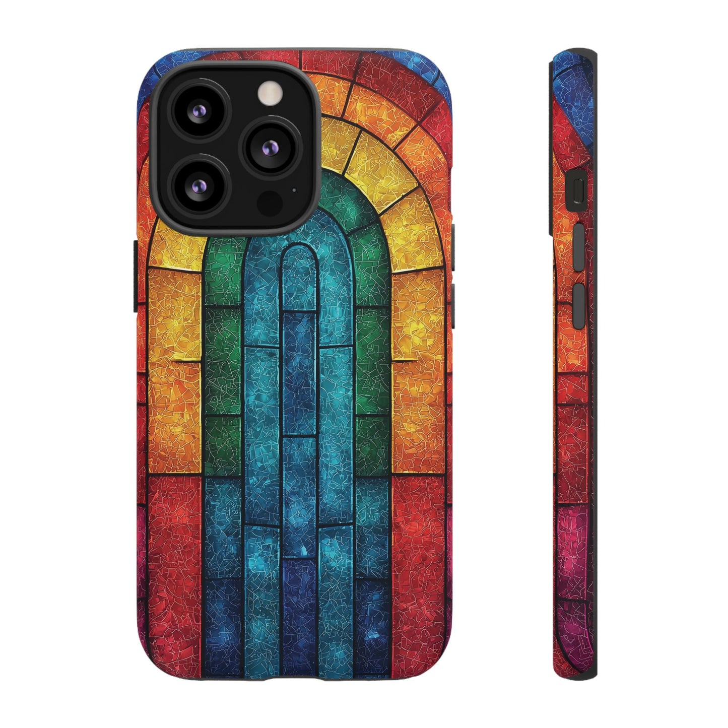 iPhone Phone Case Colorful Stained Glass Look Rainbow Phone Case Tough Cases for Nature Lovers Floral Phone Cover Gift for Mom Fall Aesthetic Eco-Friendly Design Wizard of Oz Lover