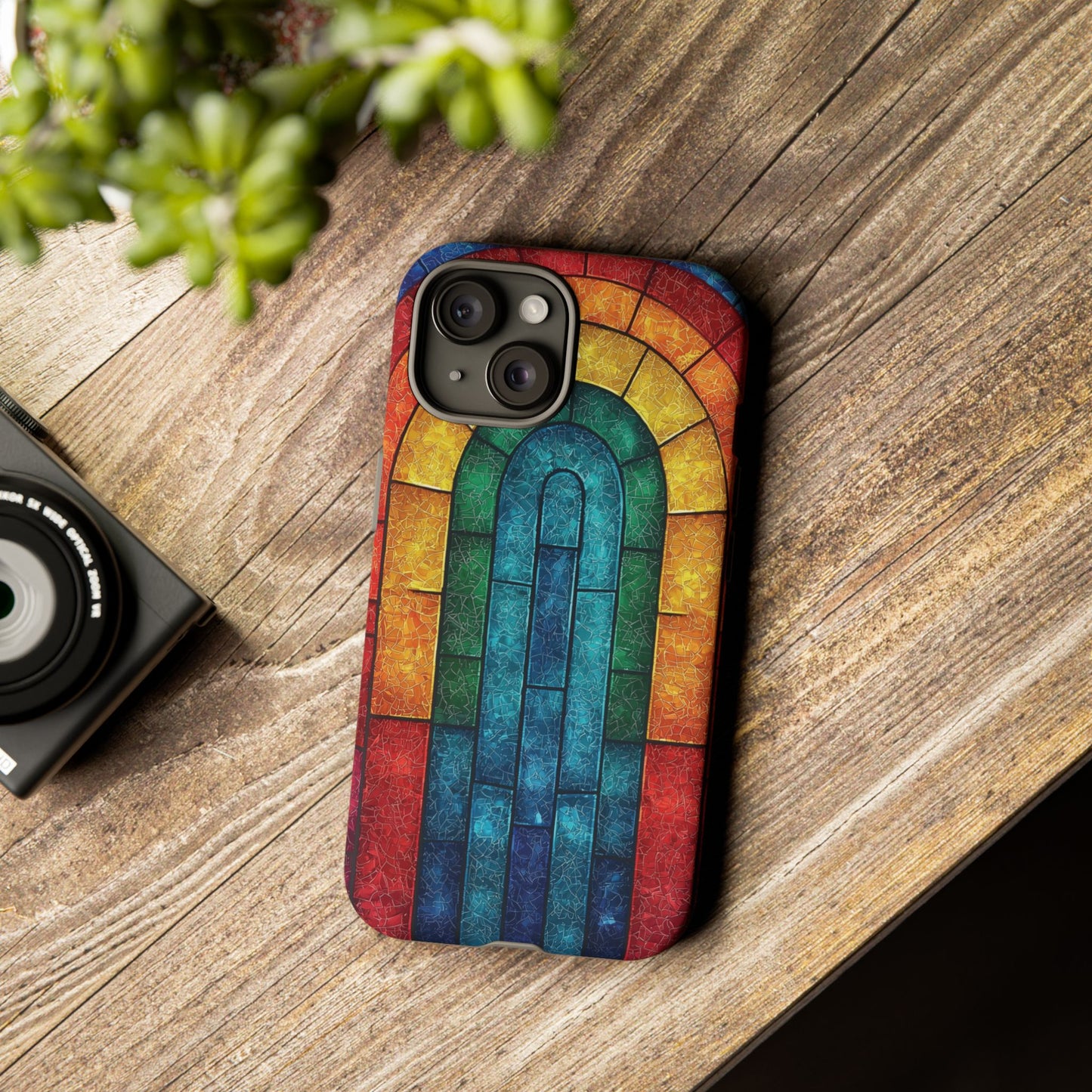 iPhone Phone Case Colorful Stained Glass Look Rainbow Phone Case Tough Cases for Nature Lovers Floral Phone Cover Gift for Mom Fall Aesthetic Eco-Friendly Design Wizard of Oz Lover
