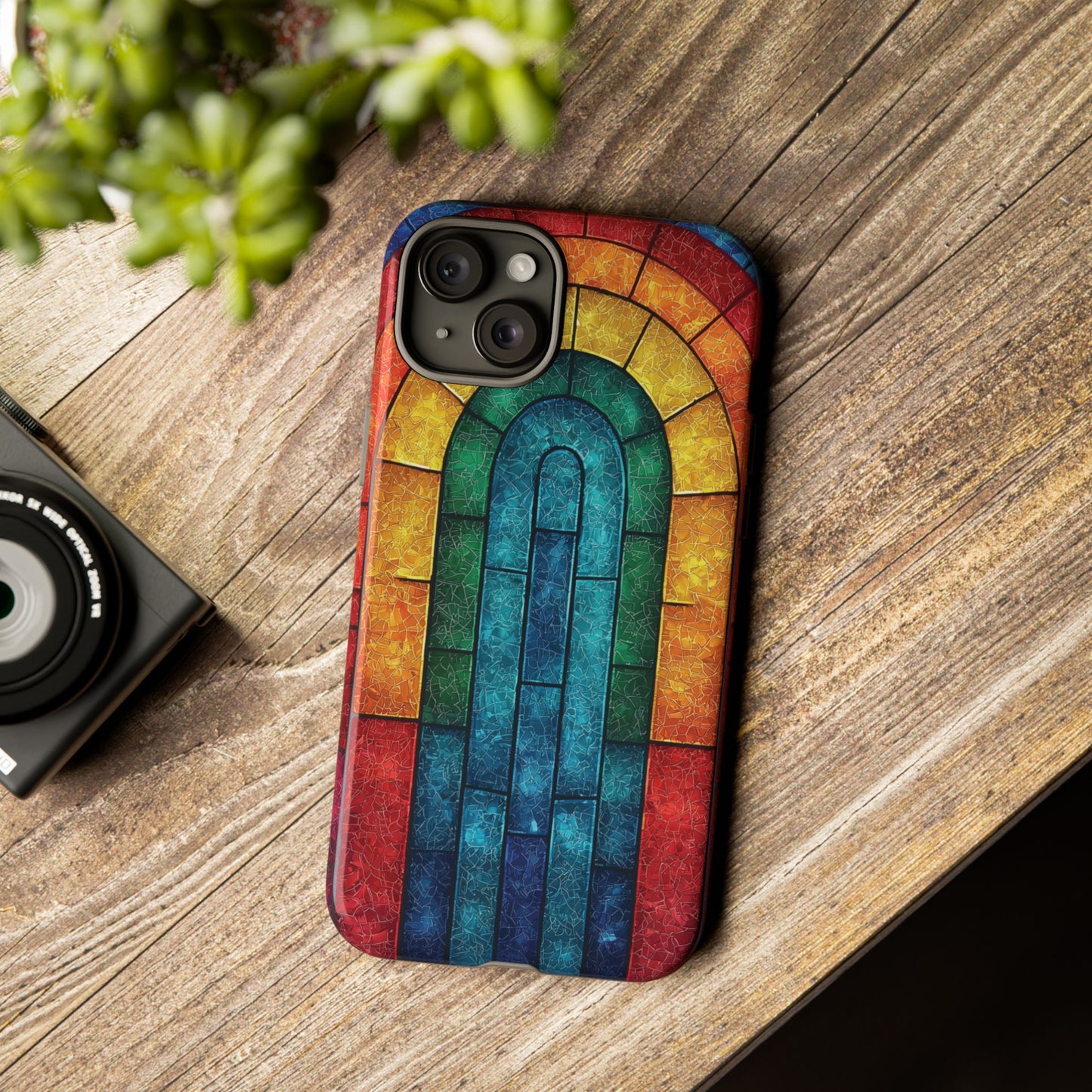 iPhone Phone Case Colorful Stained Glass Look Rainbow Phone Case Tough Cases for Nature Lovers Floral Phone Cover Gift for Mom Fall Aesthetic Eco-Friendly Design Wizard of Oz Lover