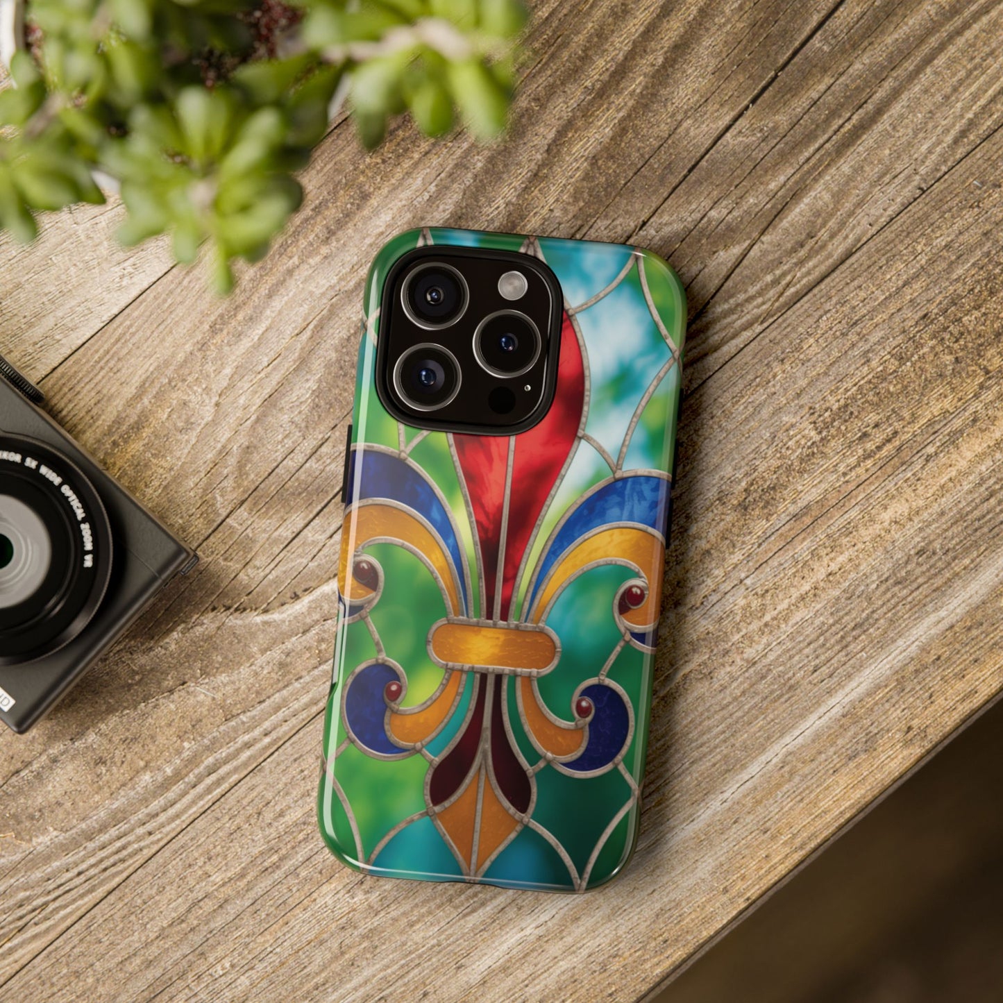 iPhone Phone Case Stained Glass Look Fleur di Lis Tough Cases Vibrant Chateaucore Design Unique Gift for Castle Lovers Colorful Phone Accessories for Fleur di Lis Lovers