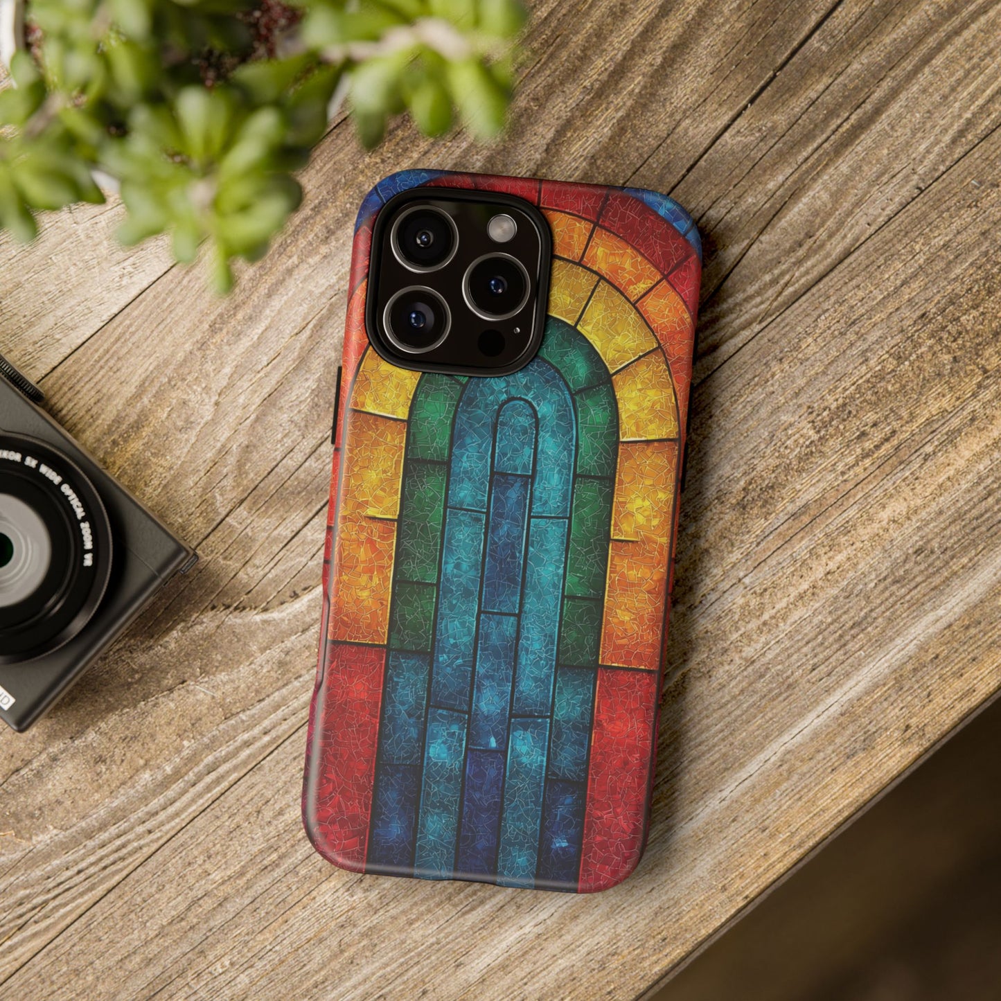 iPhone Phone Case Colorful Stained Glass Look Rainbow Phone Case Tough Cases for Nature Lovers Floral Phone Cover Gift for Mom Fall Aesthetic Eco-Friendly Design Wizard of Oz Lover