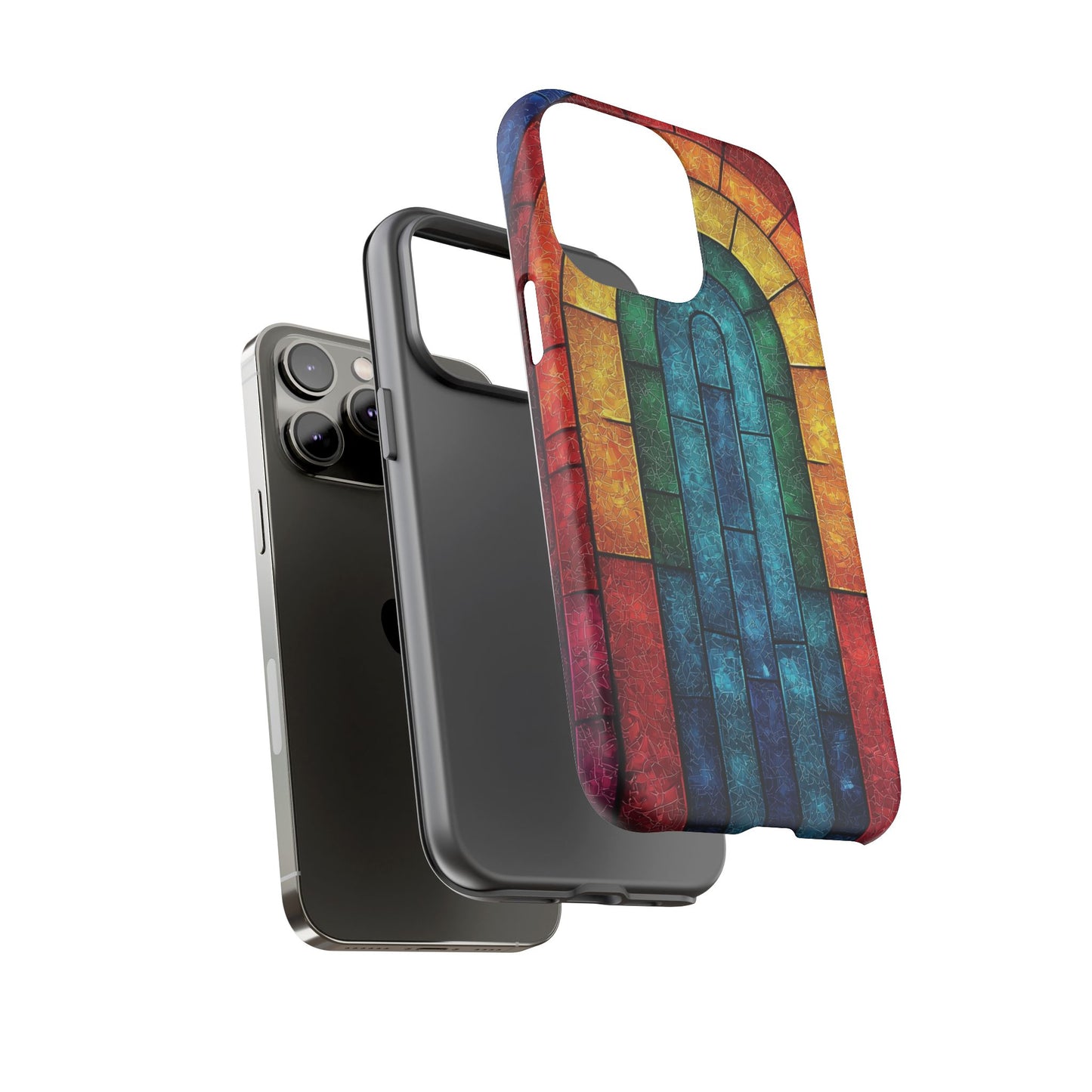 iPhone Phone Case Colorful Stained Glass Look Rainbow Phone Case Tough Cases for Nature Lovers Floral Phone Cover Gift for Mom Fall Aesthetic Eco-Friendly Design Wizard of Oz Lover