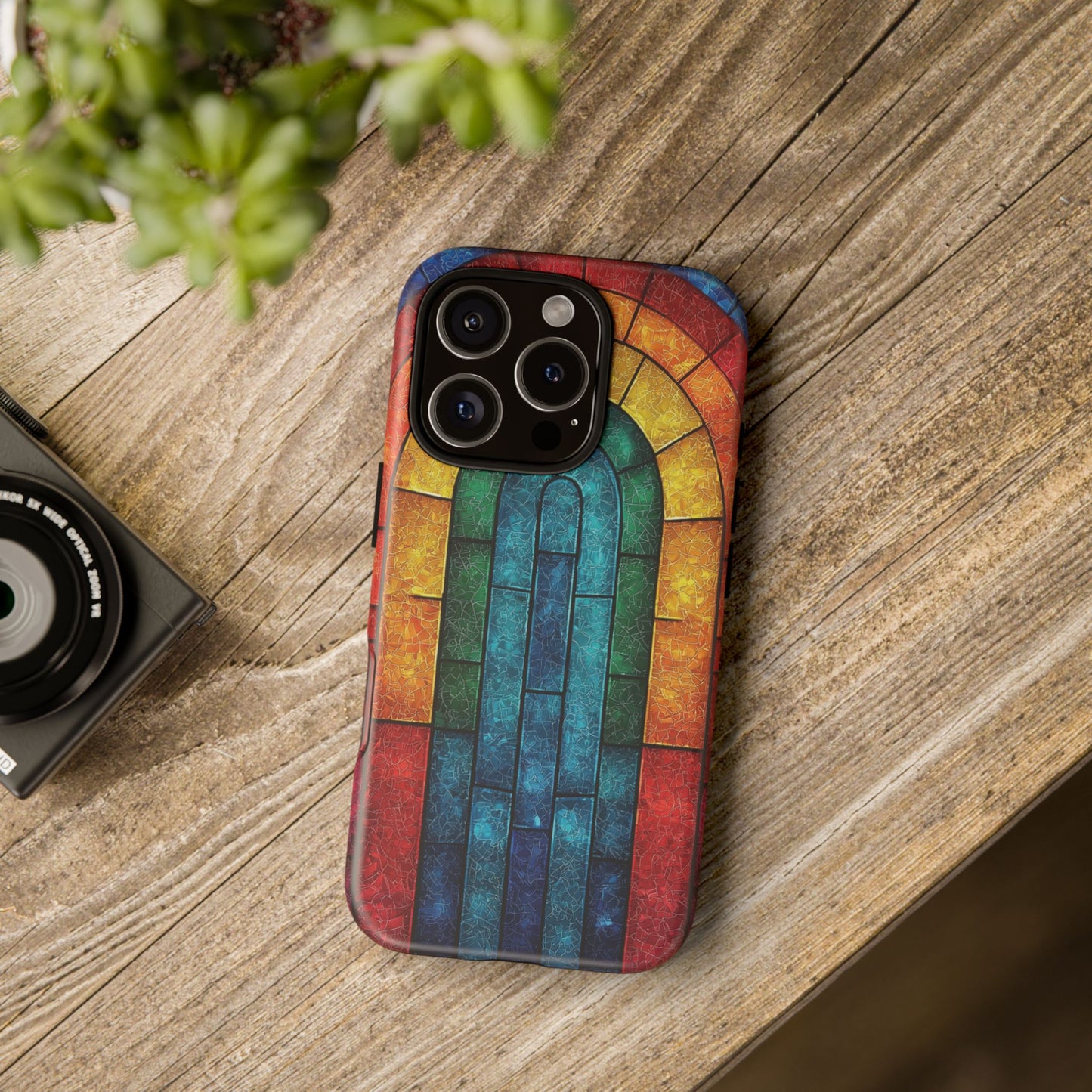 iPhone Phone Case Colorful Stained Glass Look Rainbow Phone Case Tough Cases for Nature Lovers Floral Phone Cover Gift for Mom Fall Aesthetic Eco-Friendly Design Wizard of Oz Lover