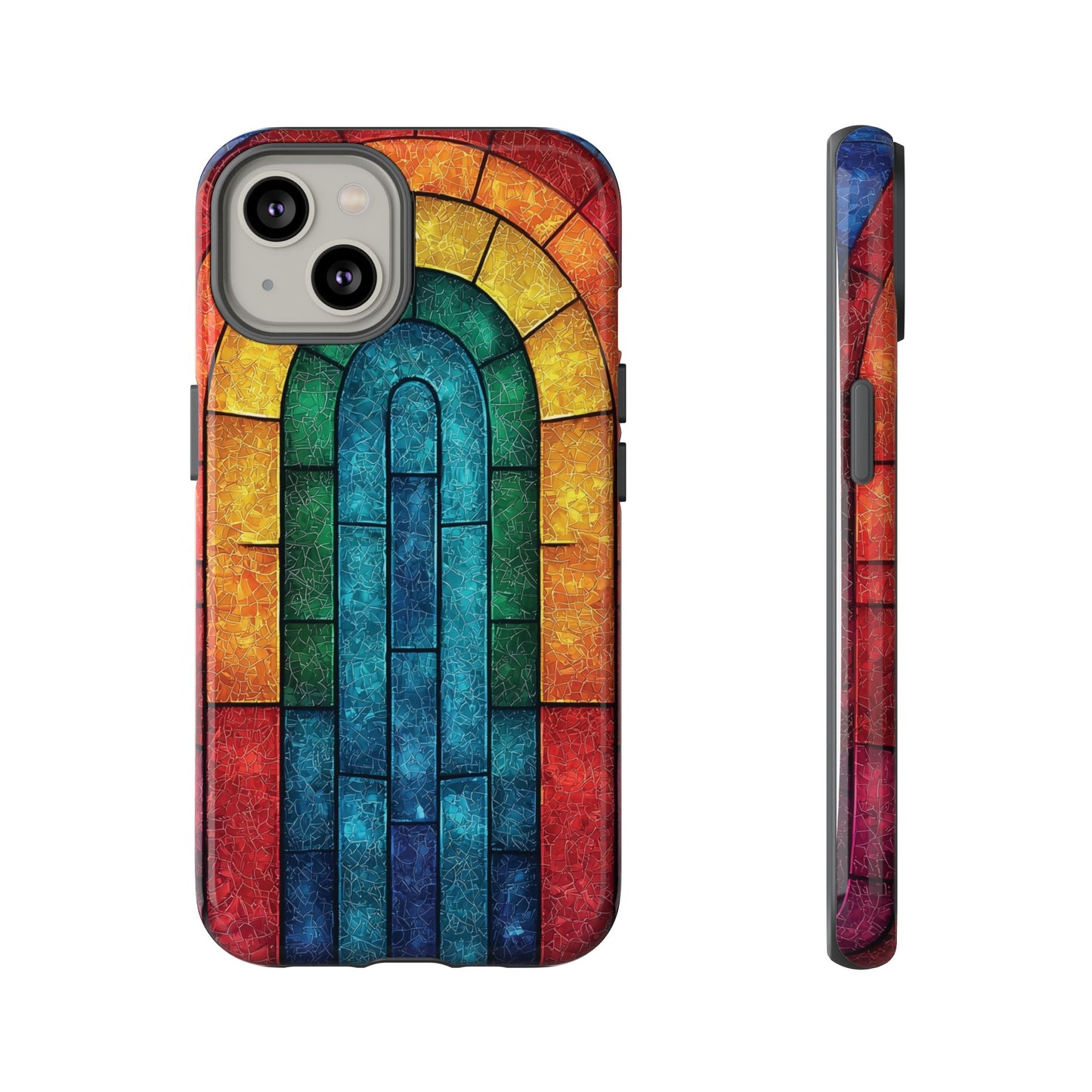iPhone Phone Case Colorful Stained Glass Look Rainbow Phone Case Tough Cases for Nature Lovers Floral Phone Cover Gift for Mom Fall Aesthetic Eco-Friendly Design Wizard of Oz Lover