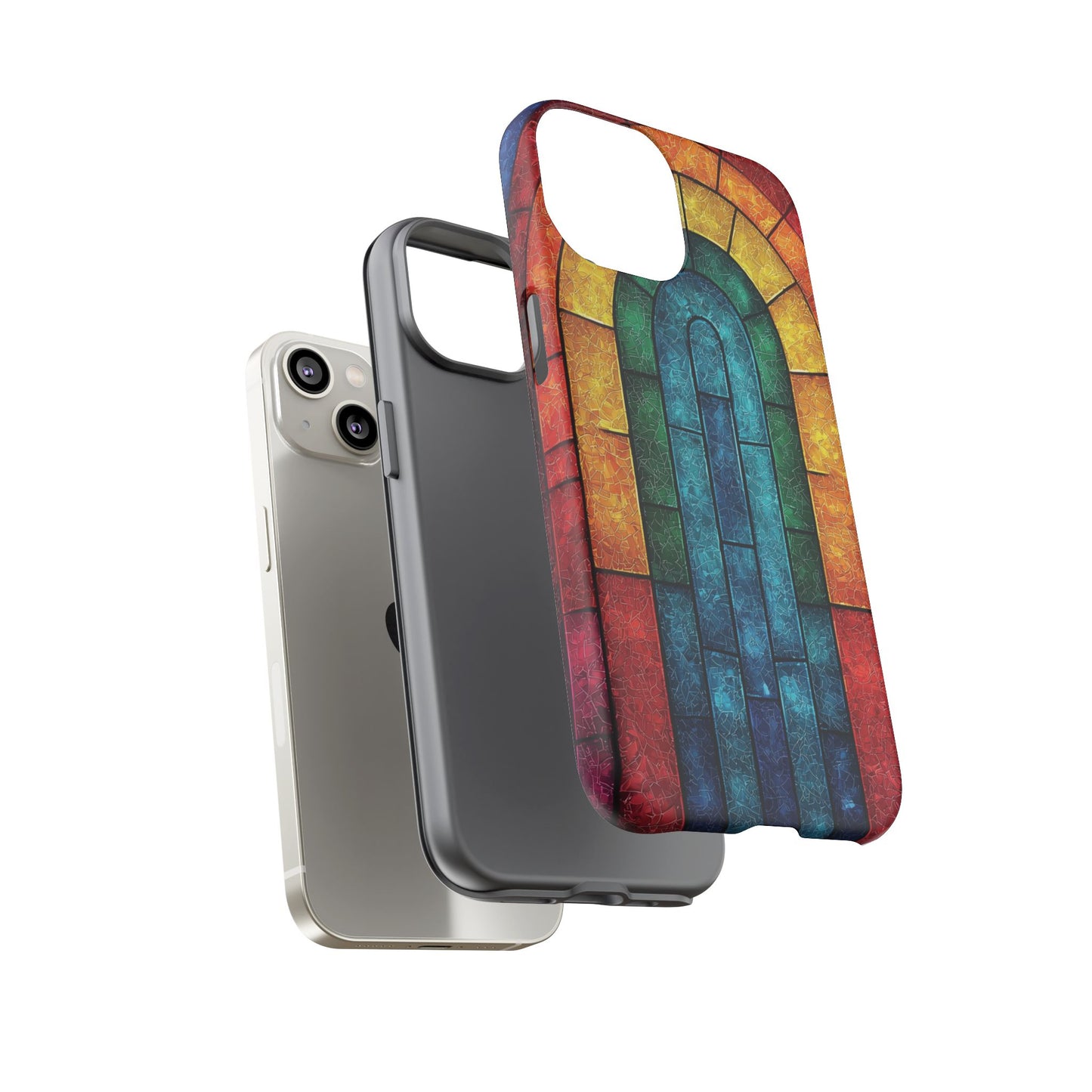 iPhone Phone Case Colorful Stained Glass Look Rainbow Phone Case Tough Cases for Nature Lovers Floral Phone Cover Gift for Mom Fall Aesthetic Eco-Friendly Design Wizard of Oz Lover
