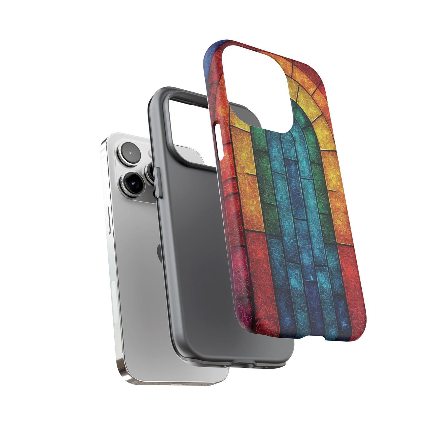 iPhone Phone Case Colorful Stained Glass Look Rainbow Phone Case Tough Cases for Nature Lovers Floral Phone Cover Gift for Mom Fall Aesthetic Eco-Friendly Design Wizard of Oz Lover