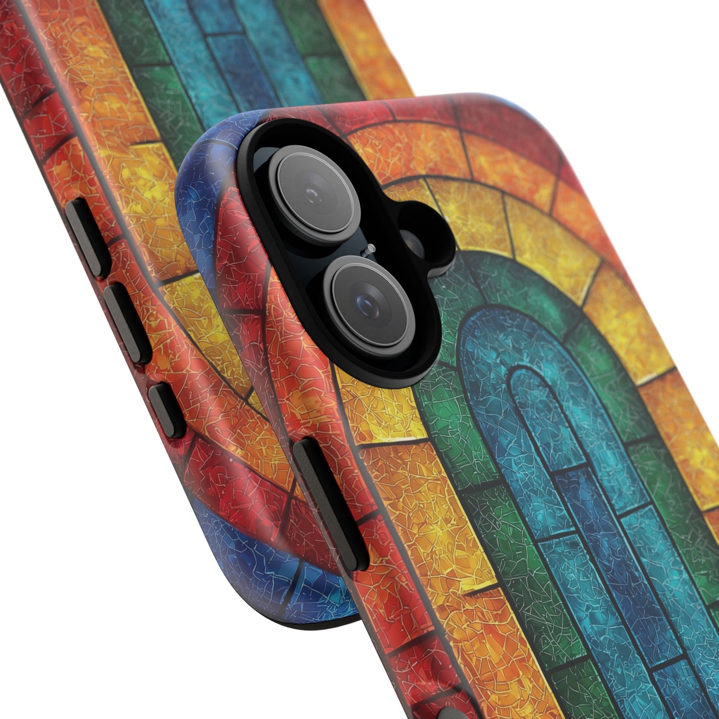 iPhone Phone Case Colorful Stained Glass Look Rainbow Phone Case Tough Cases for Nature Lovers Floral Phone Cover Gift for Mom Fall Aesthetic Eco-Friendly Design Wizard of Oz Lover