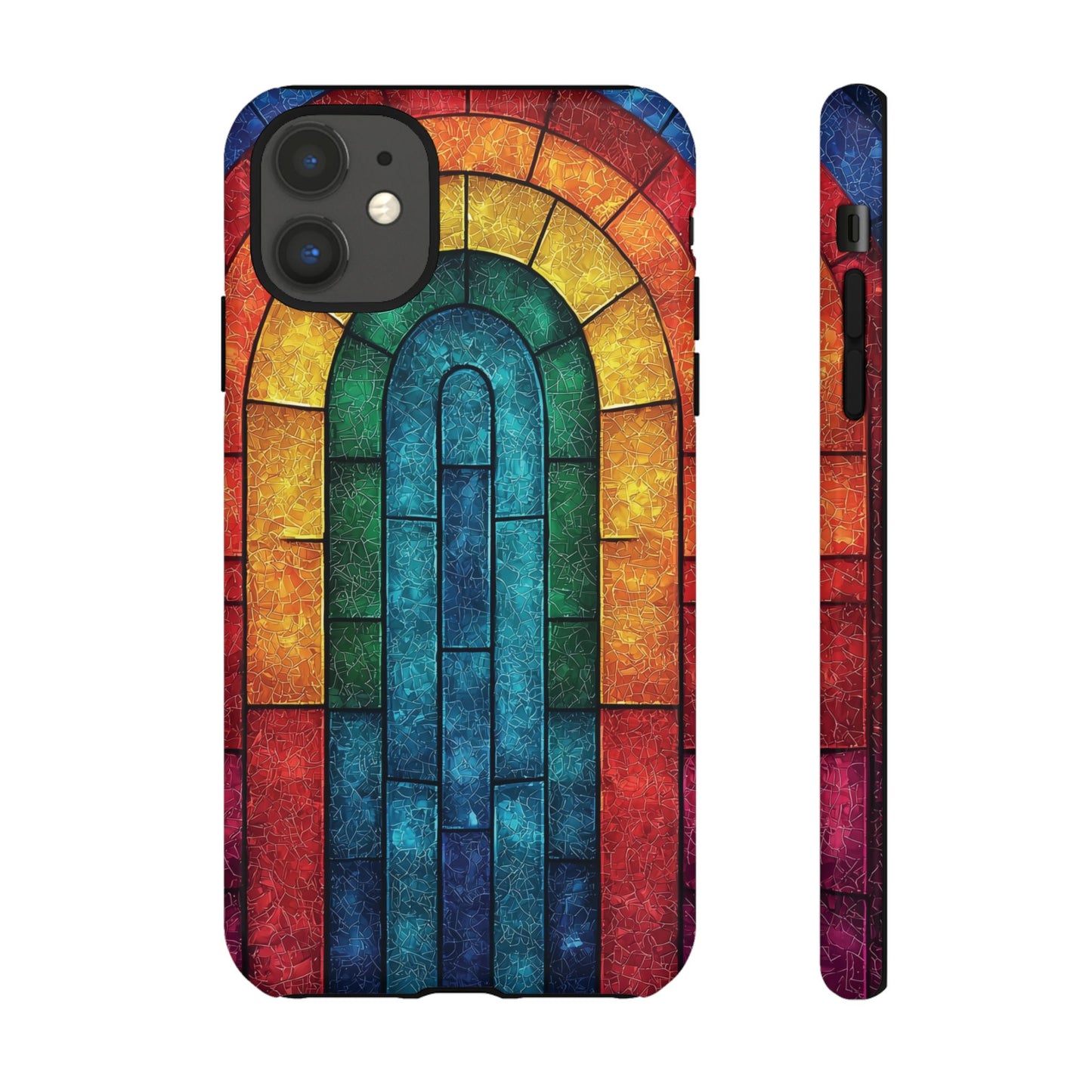 iPhone Phone Case Colorful Stained Glass Look Rainbow Phone Case Tough Cases for Nature Lovers Floral Phone Cover Gift for Mom Fall Aesthetic Eco-Friendly Design Wizard of Oz Lover