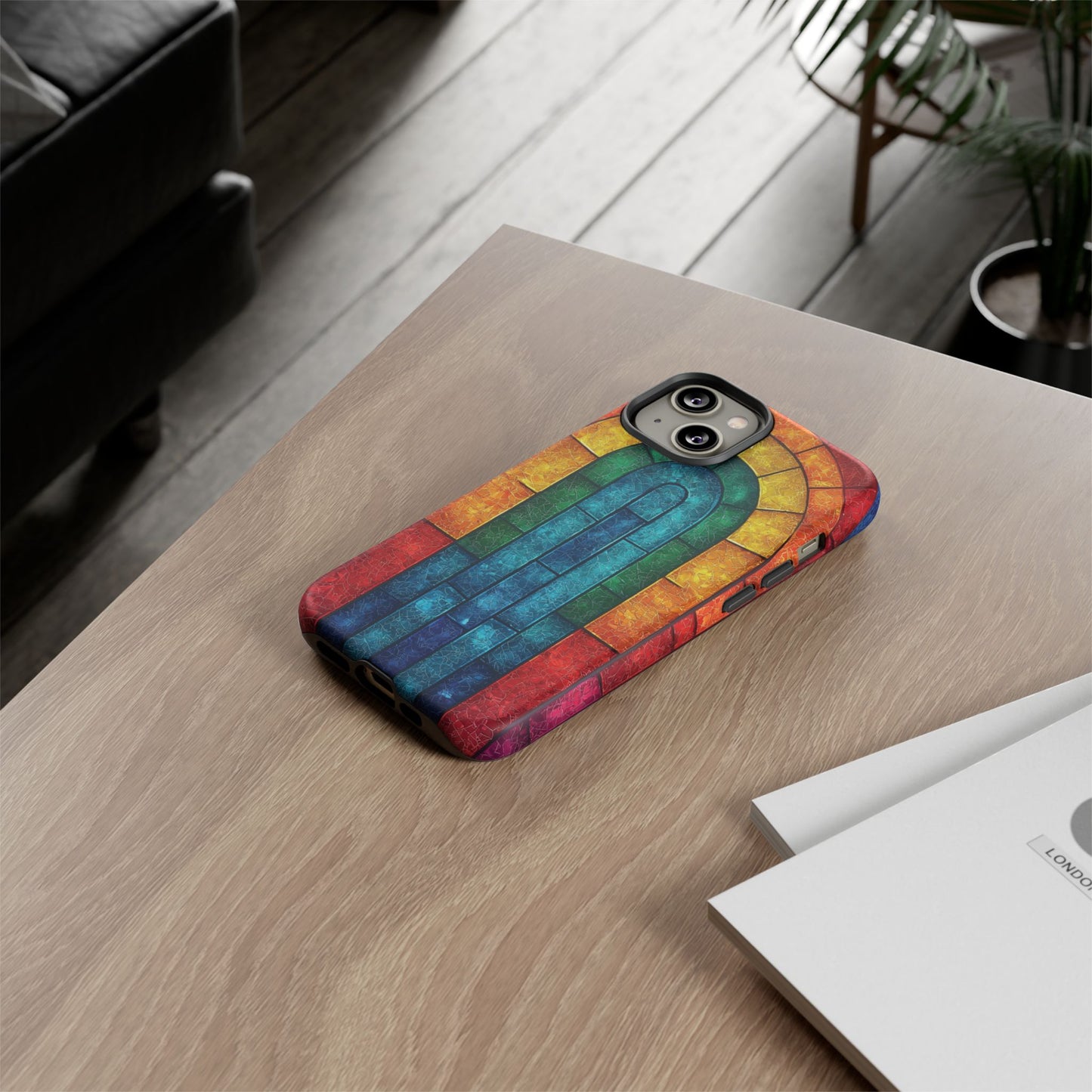 iPhone Phone Case Colorful Stained Glass Look Rainbow Phone Case Tough Cases for Nature Lovers Floral Phone Cover Gift for Mom Fall Aesthetic Eco-Friendly Design Wizard of Oz Lover