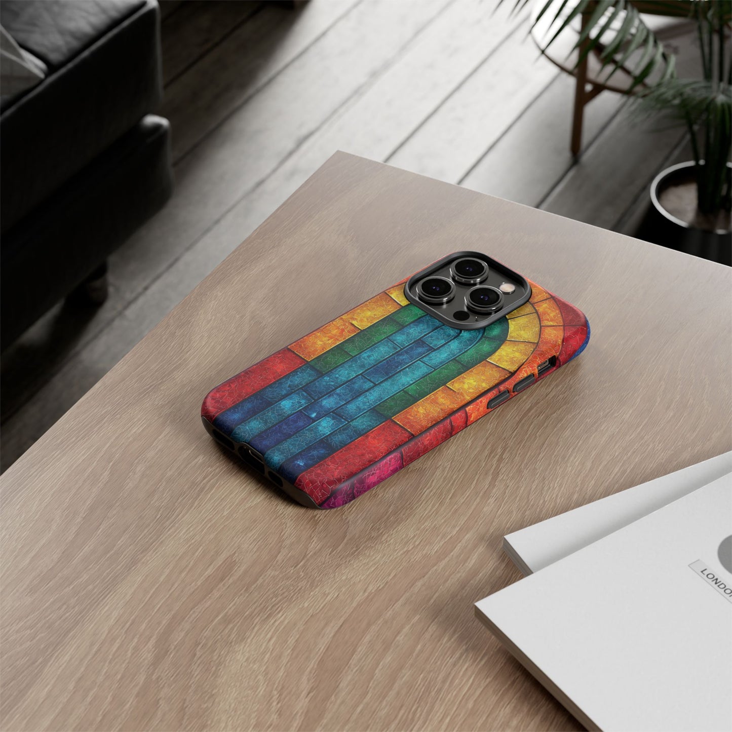 iPhone Phone Case Colorful Stained Glass Look Rainbow Phone Case Tough Cases for Nature Lovers Floral Phone Cover Gift for Mom Fall Aesthetic Eco-Friendly Design Wizard of Oz Lover