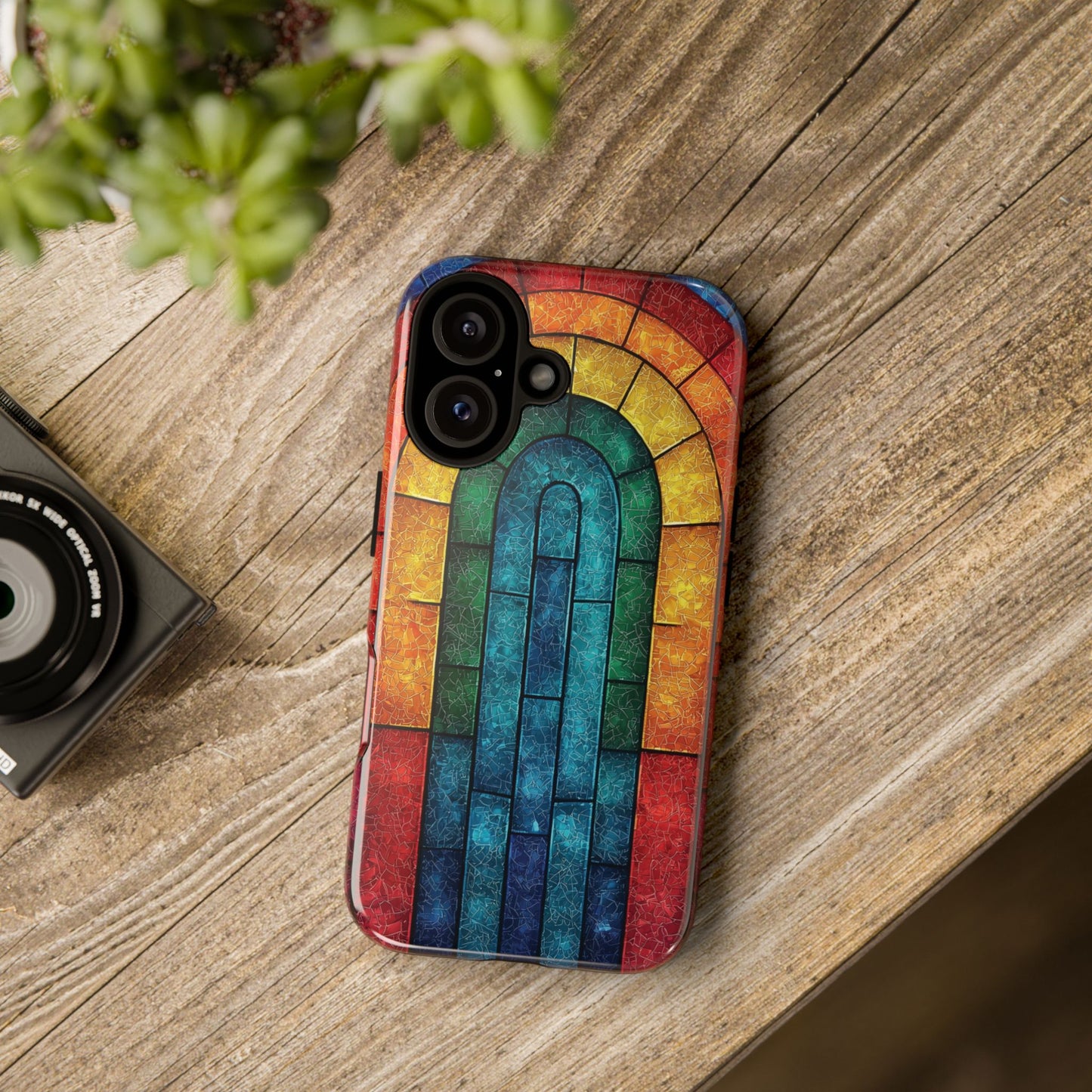 iPhone Phone Case Colorful Stained Glass Look Rainbow Phone Case Tough Cases for Nature Lovers Floral Phone Cover Gift for Mom Fall Aesthetic Eco-Friendly Design Wizard of Oz Lover