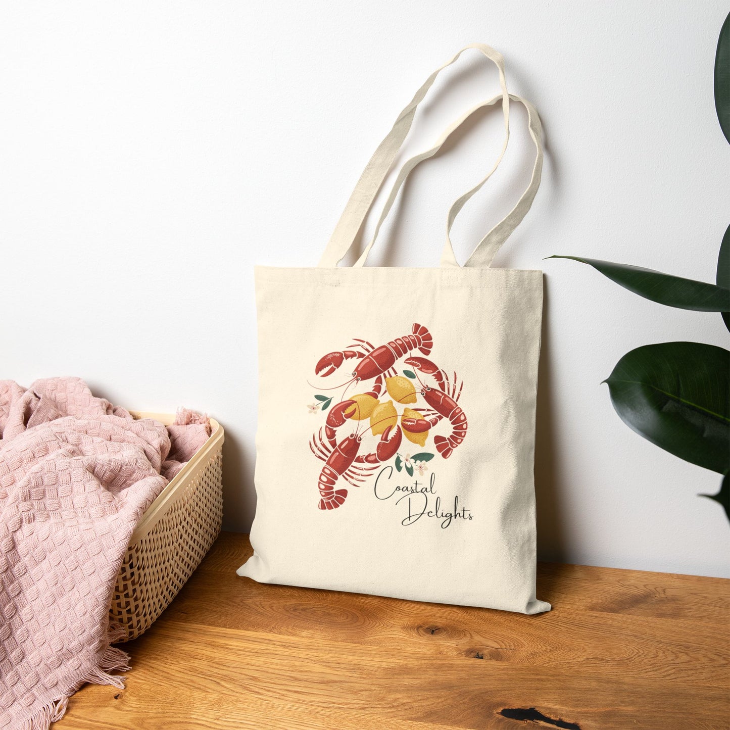 Lobster Print Cotton Canvas Tote Bag Seafood Lover Gift Beach Bag Grocery Tote Reusable Shopping Bag Coastal Decor Fisherman's Aesthetic