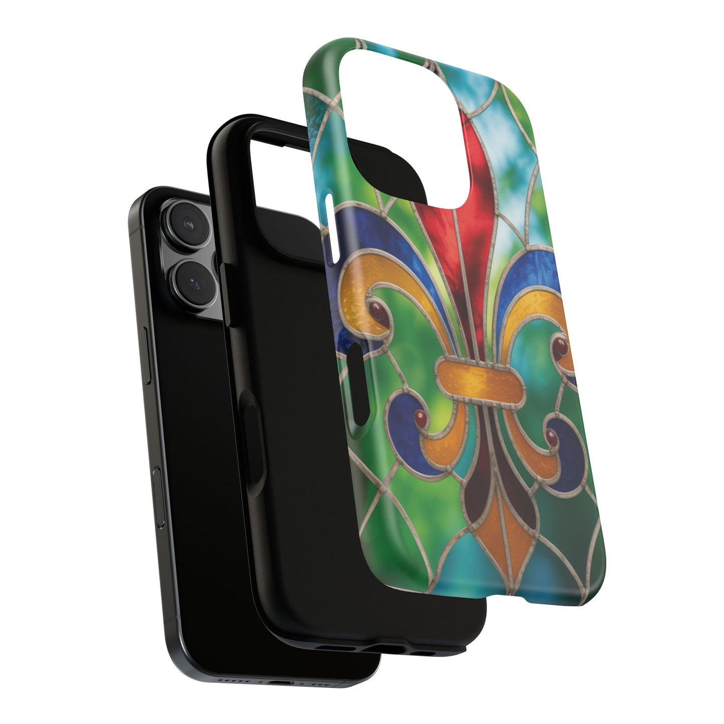 iPhone Phone Case Stained Glass Look Fleur di Lis Tough Cases Vibrant Chateaucore Design Unique Gift for Castle Lovers Colorful Phone Accessories for Fleur di Lis Lovers