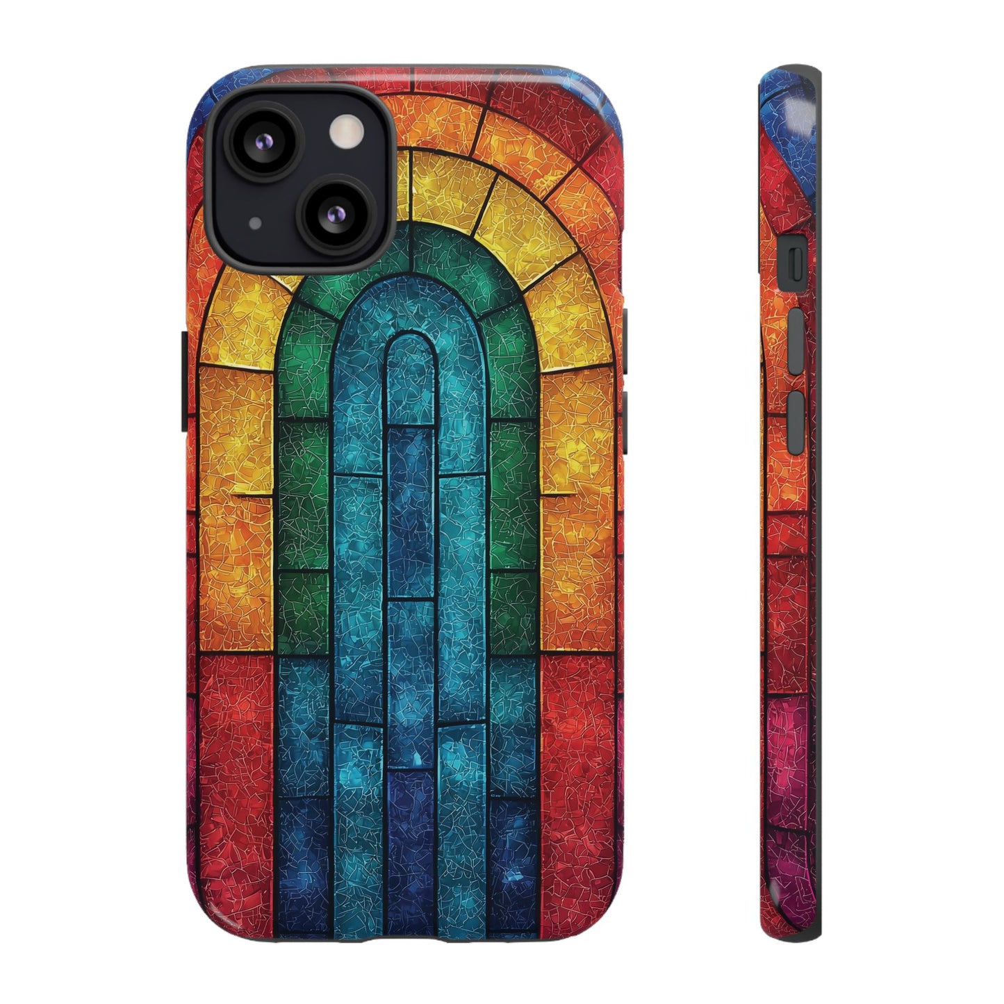 iPhone Phone Case Colorful Stained Glass Look Rainbow Phone Case Tough Cases for Nature Lovers Floral Phone Cover Gift for Mom Fall Aesthetic Eco-Friendly Design Wizard of Oz Lover