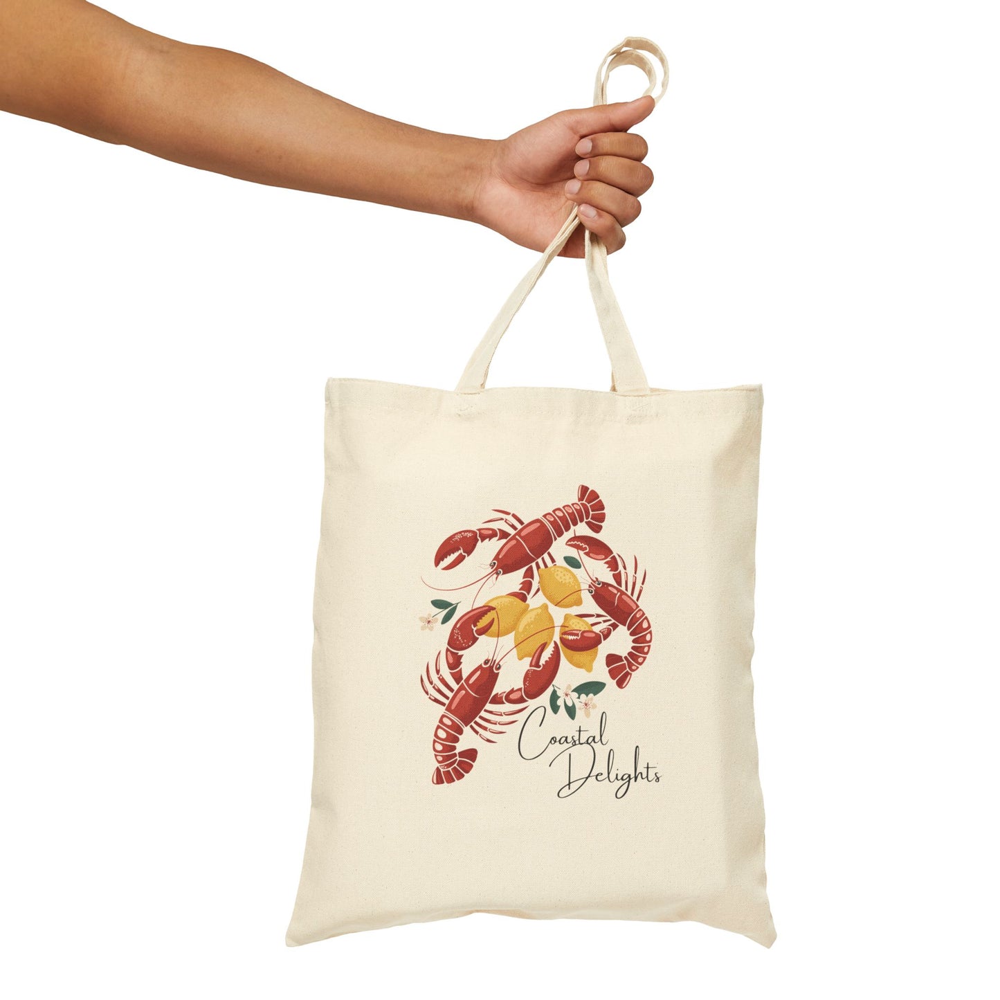 Lobster Print Cotton Canvas Tote Bag Seafood Lover Gift Beach Bag Grocery Tote Reusable Shopping Bag Coastal Decor Fisherman's Aesthetic