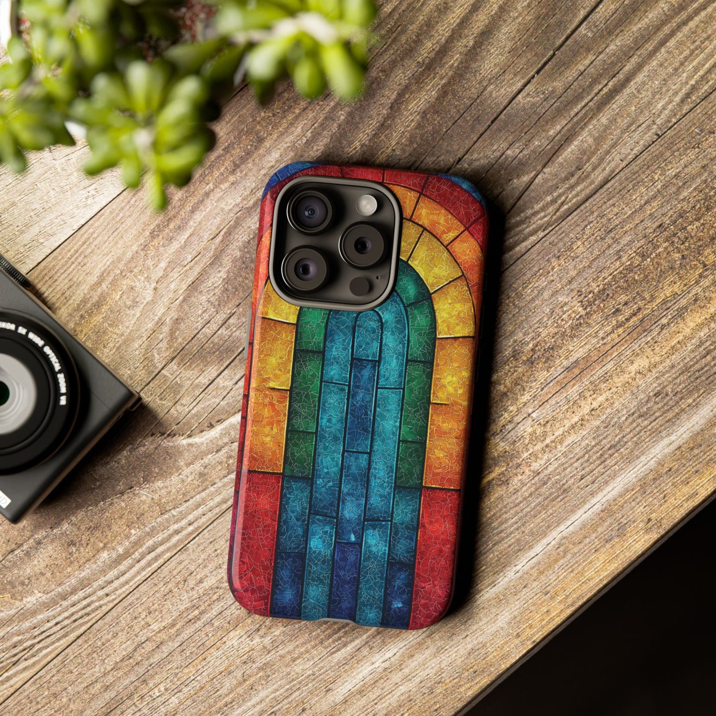 iPhone Phone Case Colorful Stained Glass Look Rainbow Phone Case Tough Cases for Nature Lovers Floral Phone Cover Gift for Mom Fall Aesthetic Eco-Friendly Design Wizard of Oz Lover