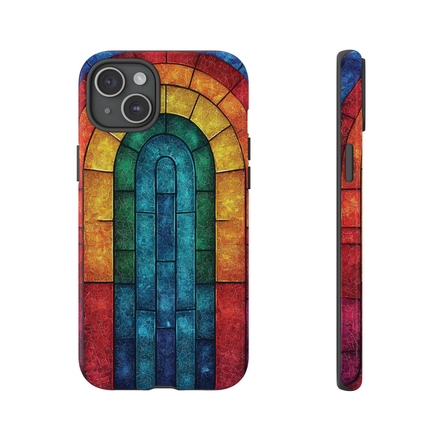 iPhone Phone Case Colorful Stained Glass Look Rainbow Phone Case Tough Cases for Nature Lovers Floral Phone Cover Gift for Mom Fall Aesthetic Eco-Friendly Design Wizard of Oz Lover