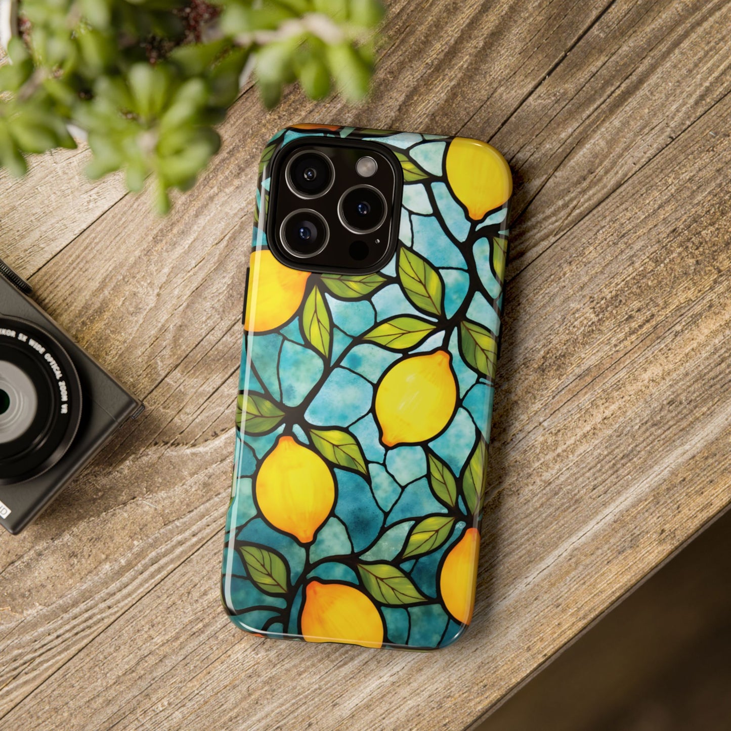 iPhone Phone Case Stained Glass Look Tough Cases Vibrant Lemon Design Unique Gift for Lemon Lovers Colorful Phone Accessories for Summer