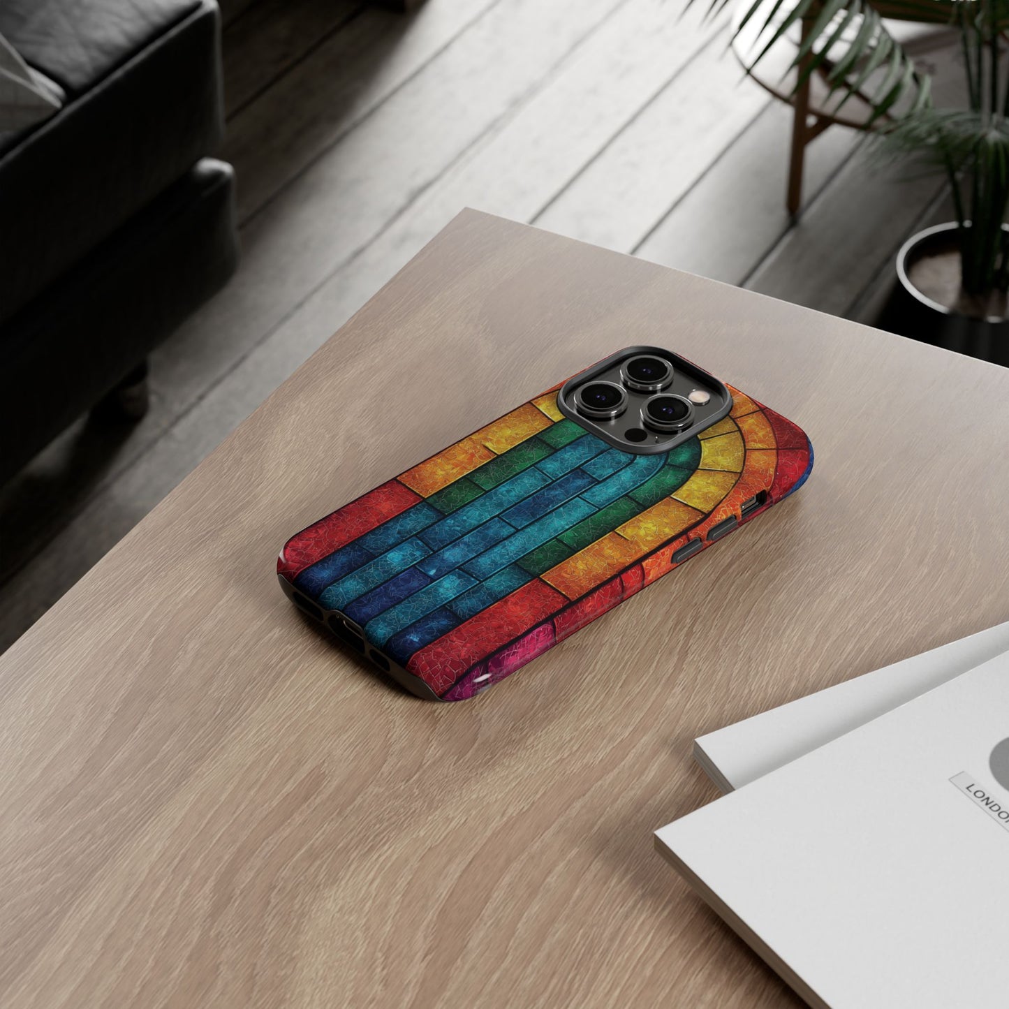 iPhone Phone Case Colorful Stained Glass Look Rainbow Phone Case Tough Cases for Nature Lovers Floral Phone Cover Gift for Mom Fall Aesthetic Eco-Friendly Design Wizard of Oz Lover