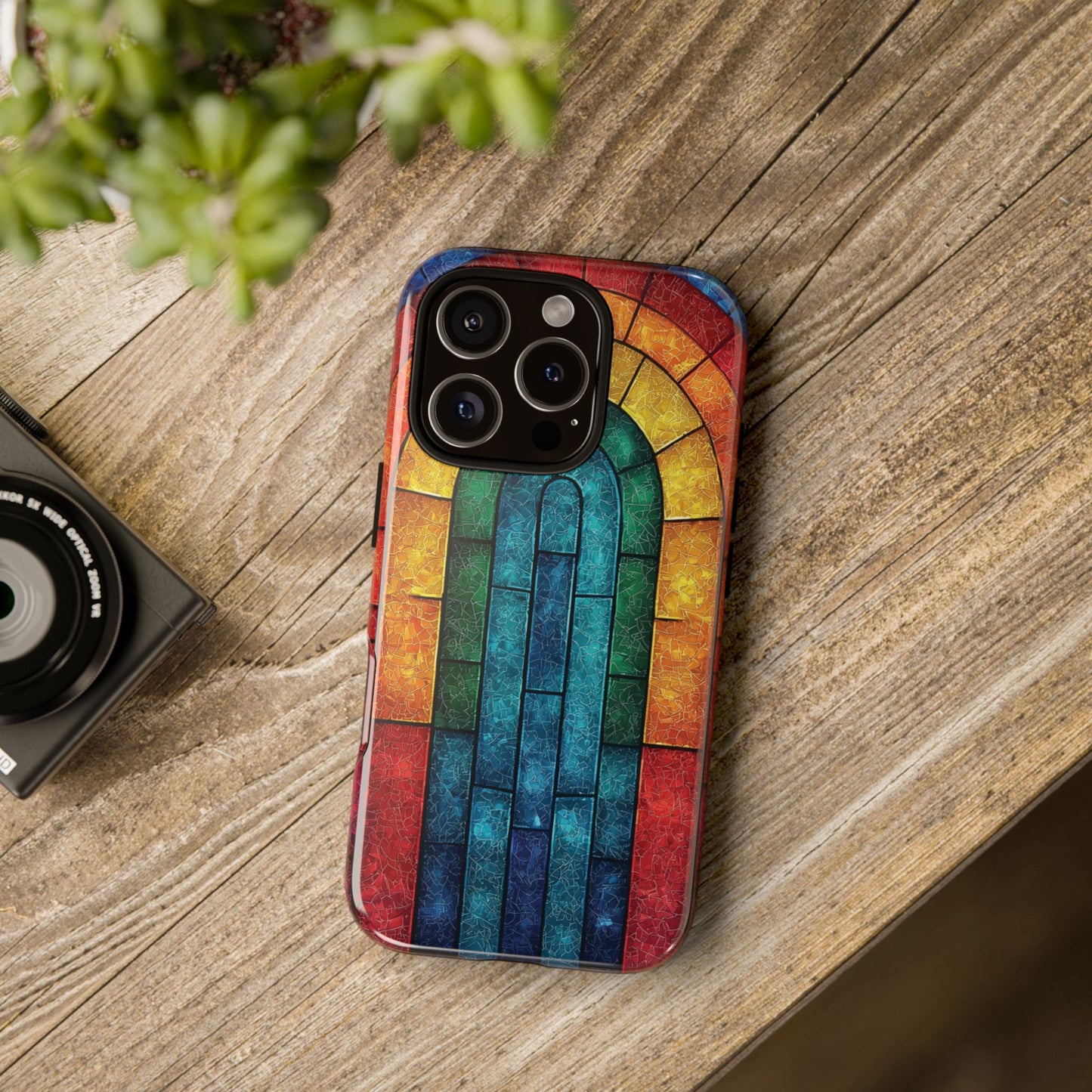 iPhone Phone Case Colorful Stained Glass Look Rainbow Phone Case Tough Cases for Nature Lovers Floral Phone Cover Gift for Mom Fall Aesthetic Eco-Friendly Design Wizard of Oz Lover