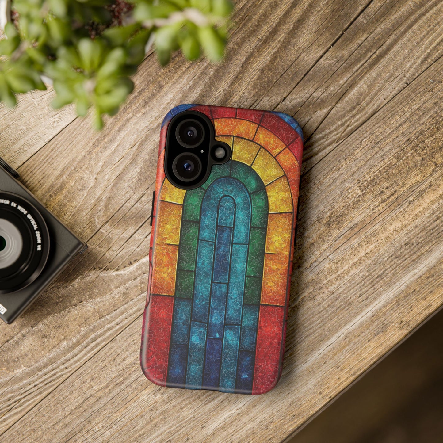 iPhone Phone Case Colorful Stained Glass Look Rainbow Phone Case Tough Cases for Nature Lovers Floral Phone Cover Gift for Mom Fall Aesthetic Eco-Friendly Design Wizard of Oz Lover