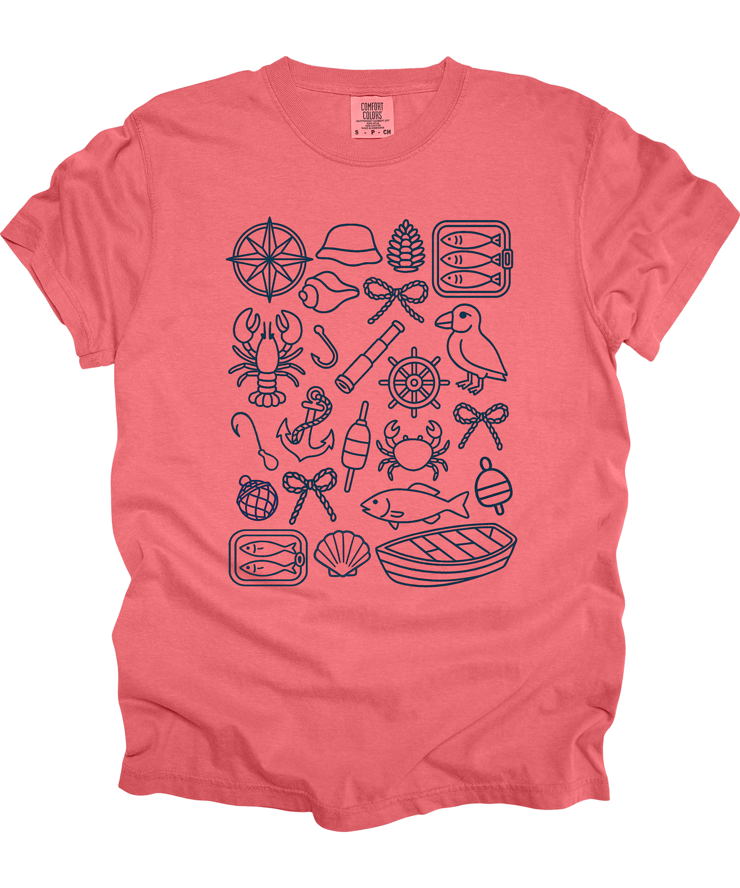 Fisherman's Aesthetic Doodle Shirt Nautical Adventure Graphic T-Shirt for Ocean Lovers