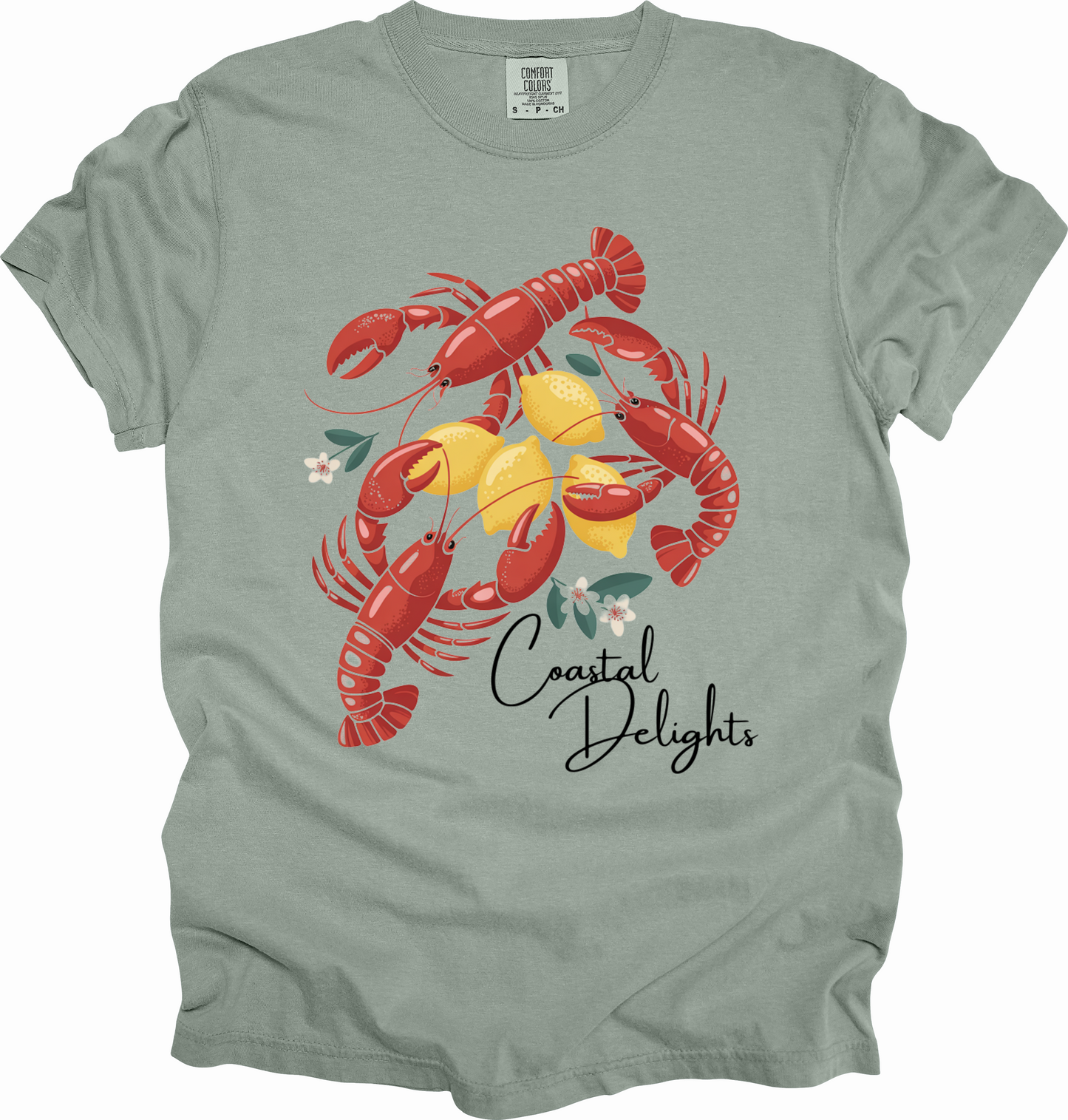 T-Shirt Fisherman Aesthetic Shirt Coastal Delights w/ Lobsters and Lemons Tee Gift for Sea Lovers Maine the Coast