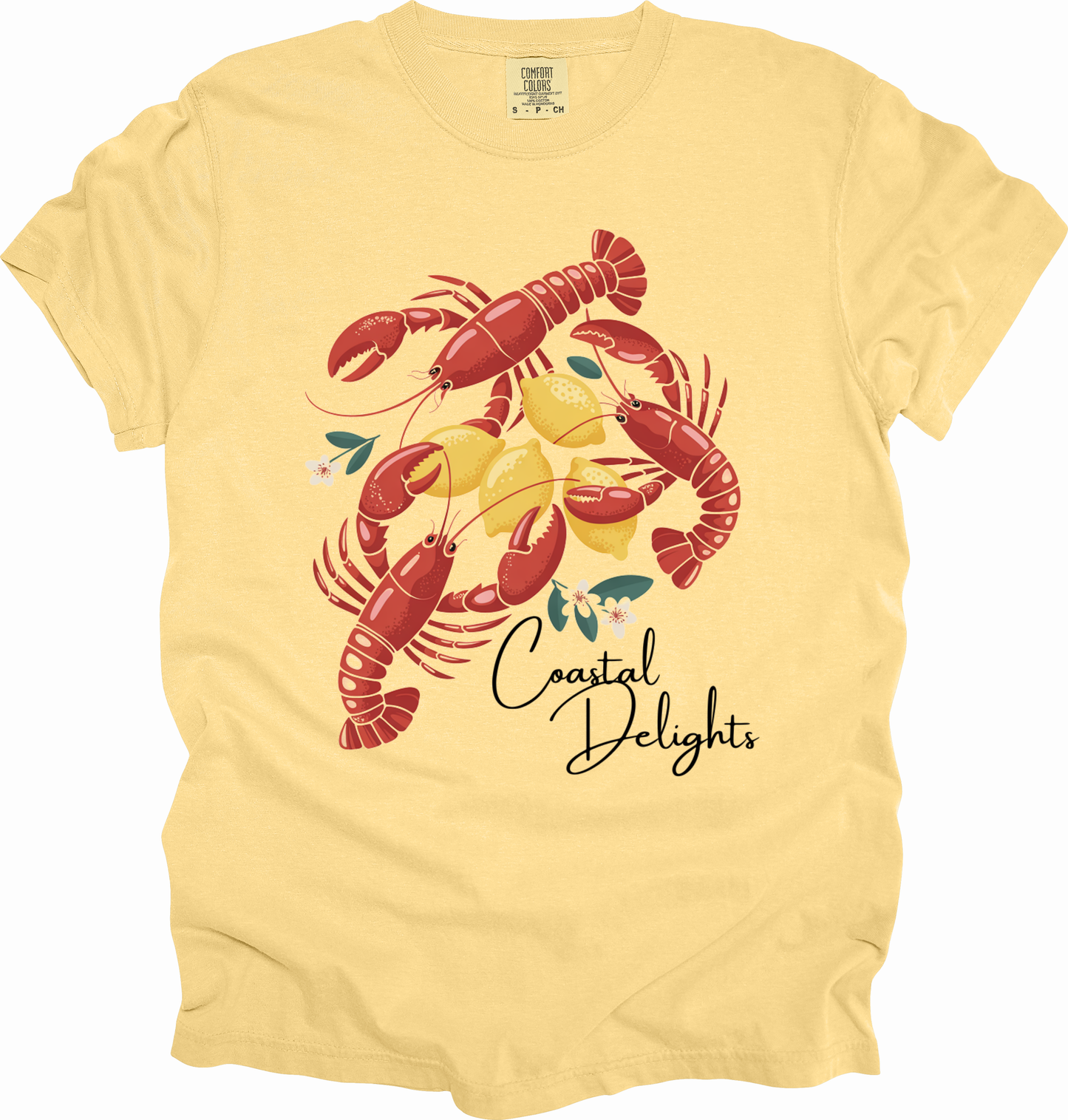 T-Shirt Fisherman Aesthetic Shirt Coastal Delights w/ Lobsters and Lemons Tee Gift for Sea Lovers Maine the Coast