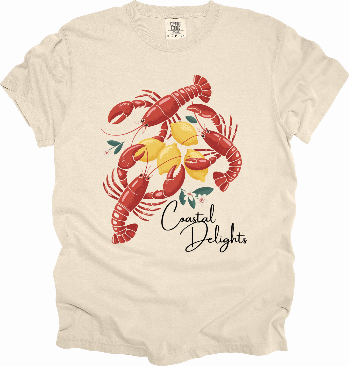 T-Shirt Fisherman Aesthetic Shirt Coastal Delights w/ Lobsters and Lemons Tee Gift for Sea Lovers Maine the Coast