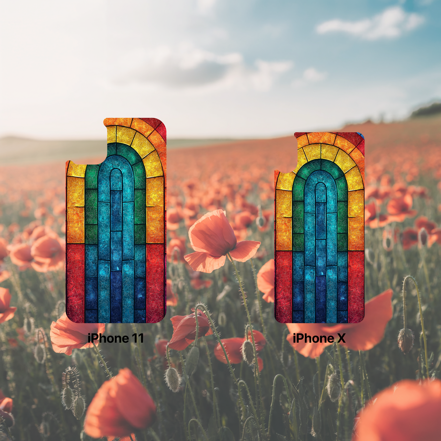 iPhone Phone Case Colorful Stained Glass Look Rainbow Phone Case Tough Cases for Nature Lovers Floral Phone Cover Gift for Mom Fall Aesthetic Eco-Friendly Design Wizard of Oz Lover