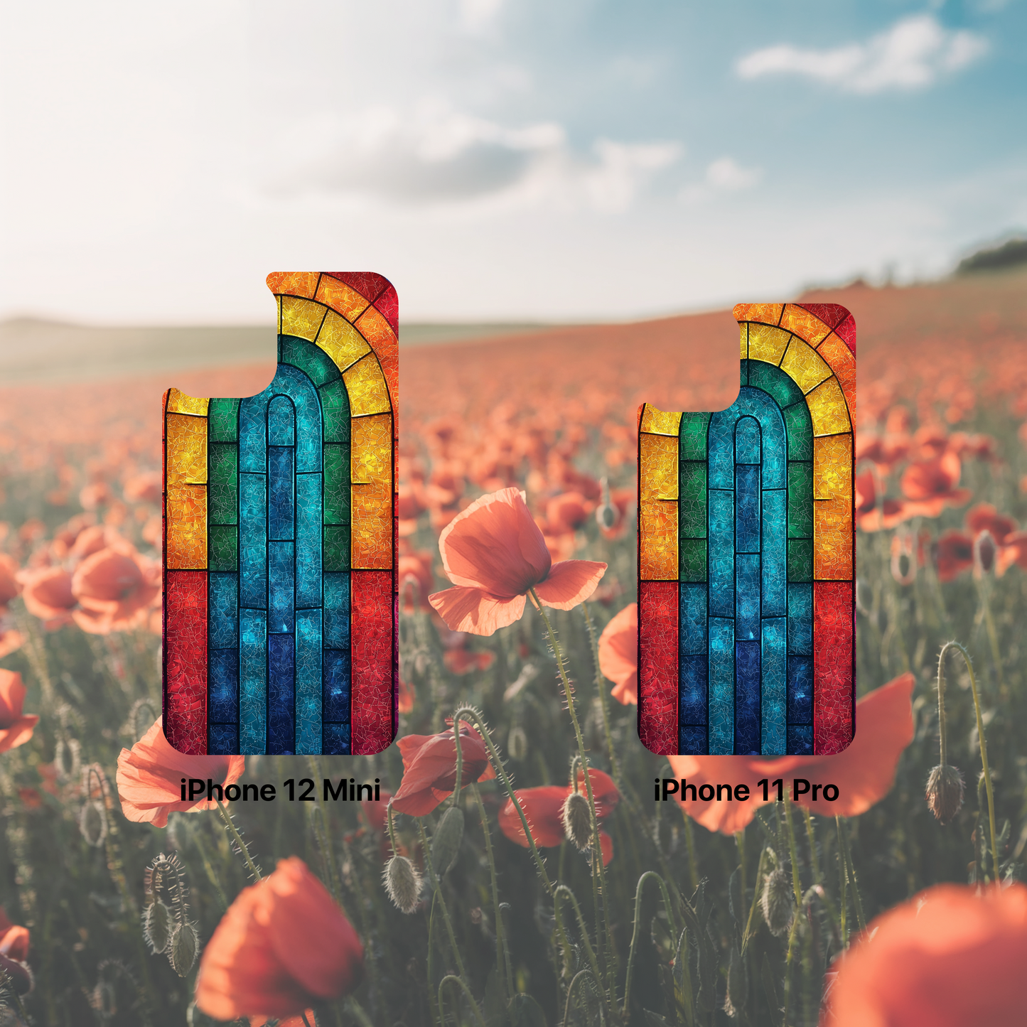 iPhone Phone Case Colorful Stained Glass Look Rainbow Phone Case Tough Cases for Nature Lovers Floral Phone Cover Gift for Mom Fall Aesthetic Eco-Friendly Design Wizard of Oz Lover