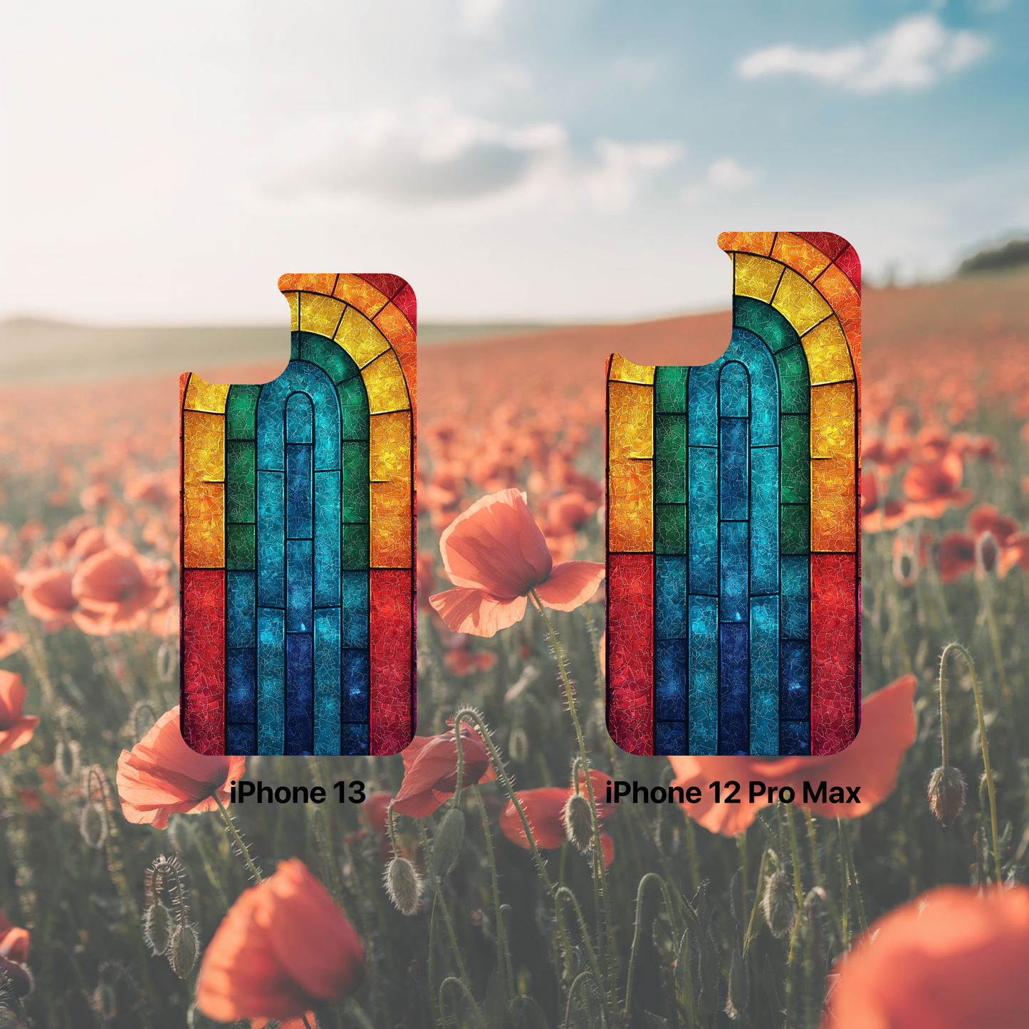 iPhone Phone Case Colorful Stained Glass Look Rainbow Phone Case Tough Cases for Nature Lovers Floral Phone Cover Gift for Mom Fall Aesthetic Eco-Friendly Design Wizard of Oz Lover