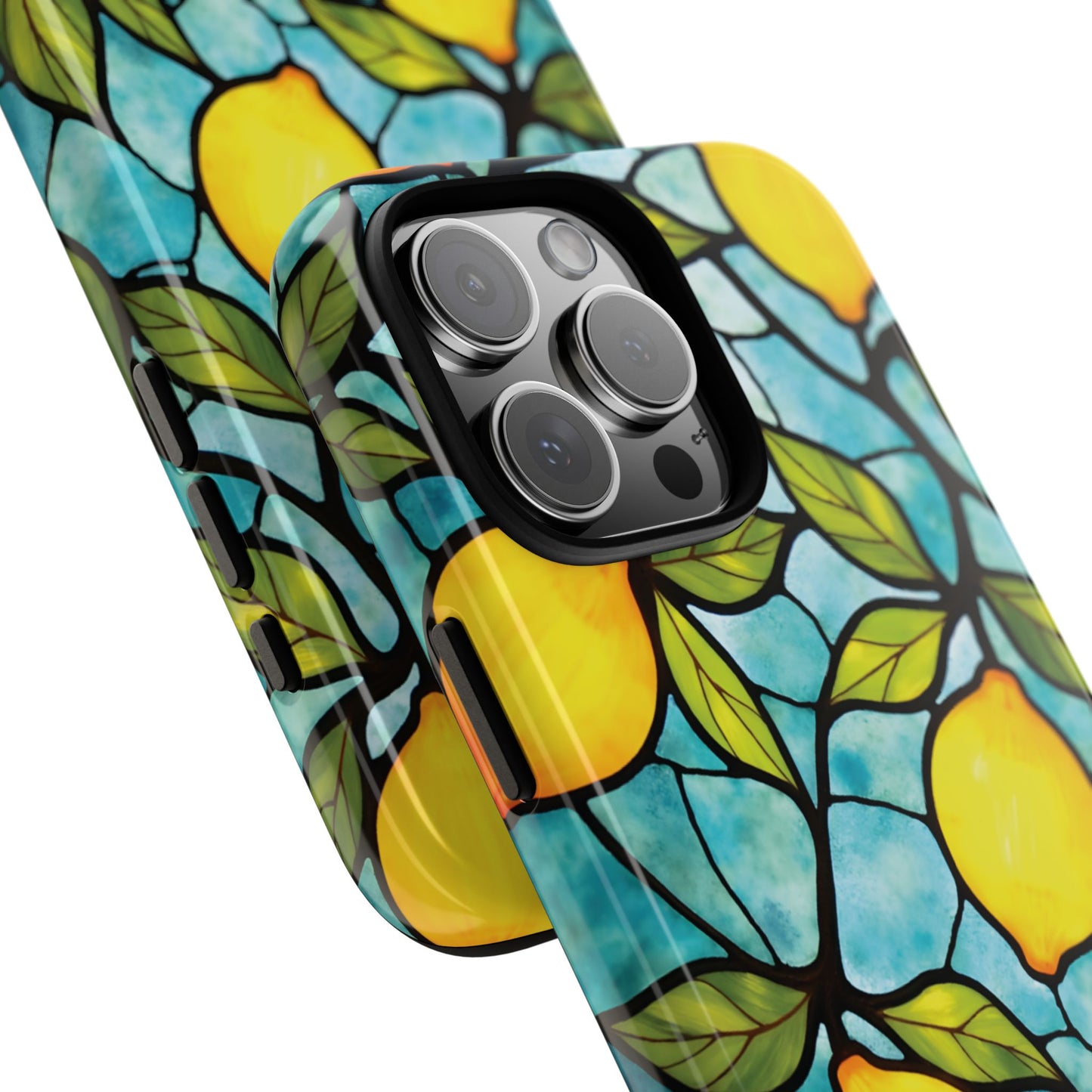 iPhone Phone Case Stained Glass Look Tough Cases Vibrant Lemon Design Unique Gift for Lemon Lovers Colorful Phone Accessories for Summer