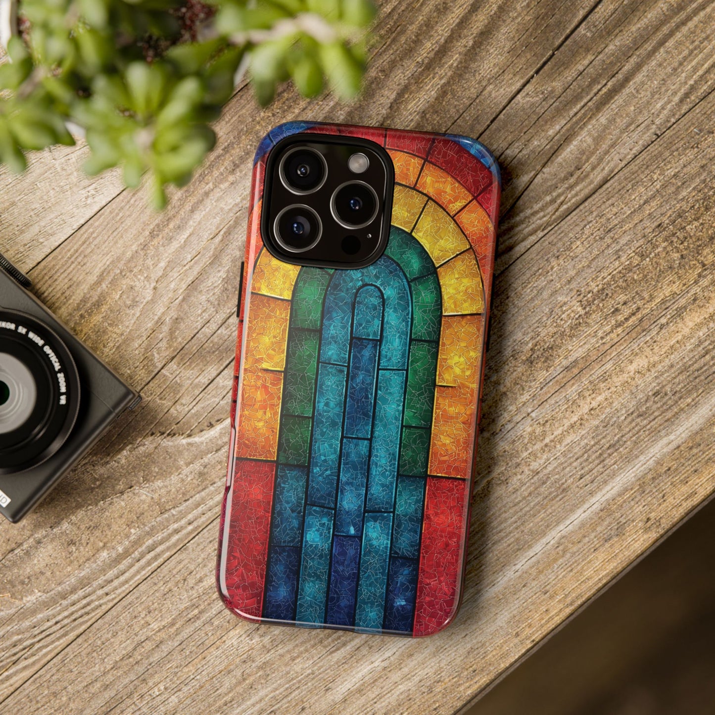 iPhone Phone Case Colorful Stained Glass Look Rainbow Phone Case Tough Cases for Nature Lovers Floral Phone Cover Gift for Mom Fall Aesthetic Eco-Friendly Design Wizard of Oz Lover