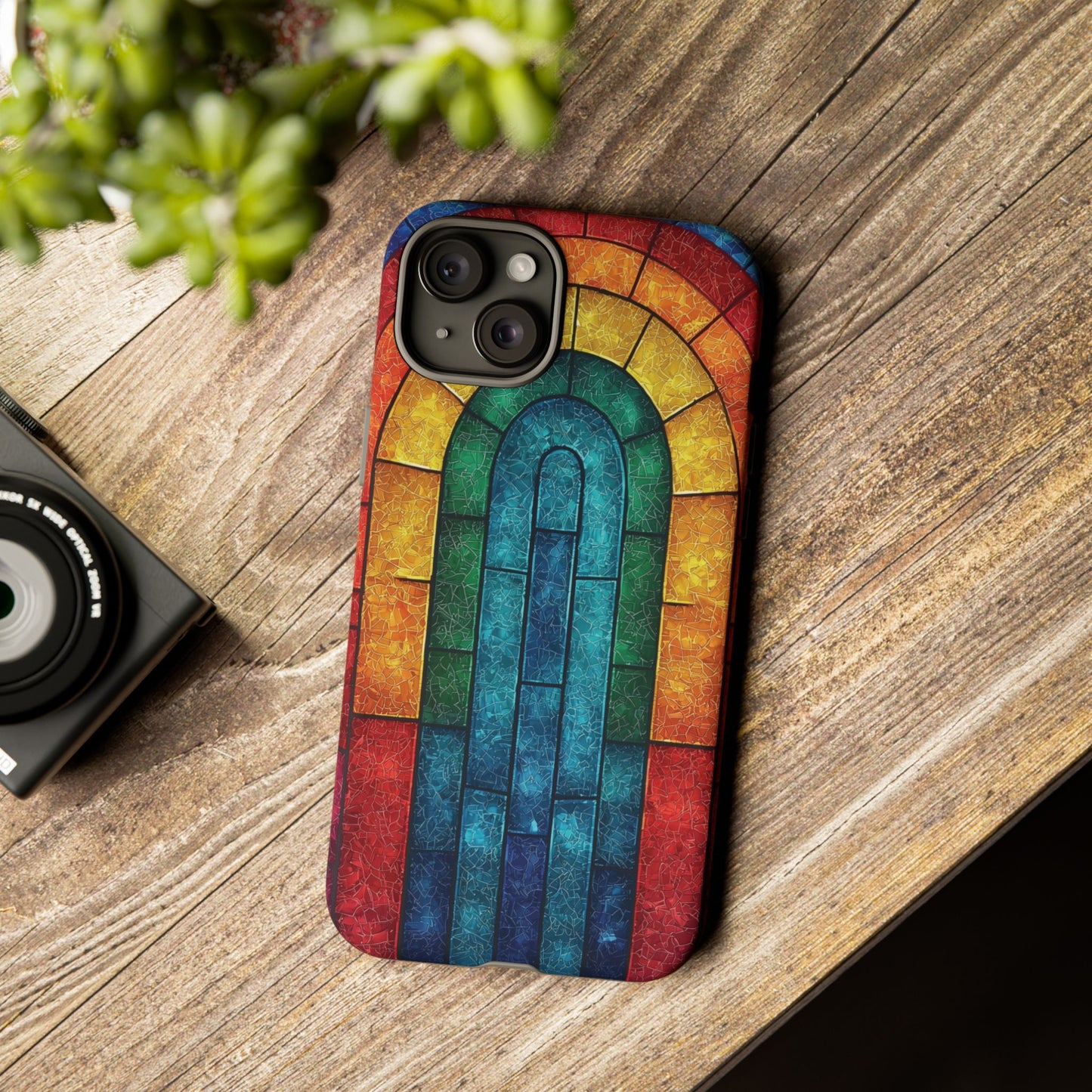 iPhone Phone Case Colorful Stained Glass Look Rainbow Phone Case Tough Cases for Nature Lovers Floral Phone Cover Gift for Mom Fall Aesthetic Eco-Friendly Design Wizard of Oz Lover
