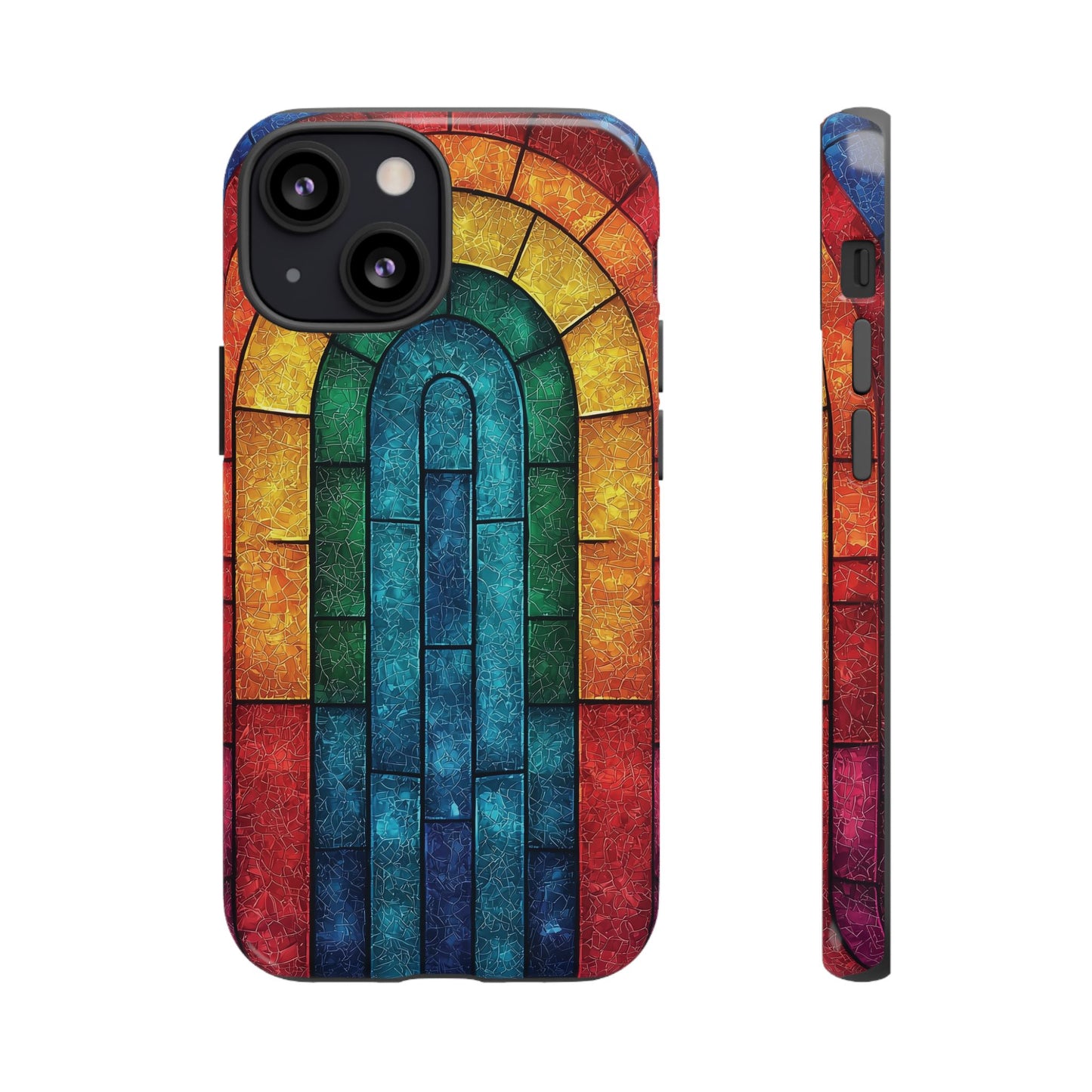 iPhone Phone Case Colorful Stained Glass Look Rainbow Phone Case Tough Cases for Nature Lovers Floral Phone Cover Gift for Mom Fall Aesthetic Eco-Friendly Design Wizard of Oz Lover