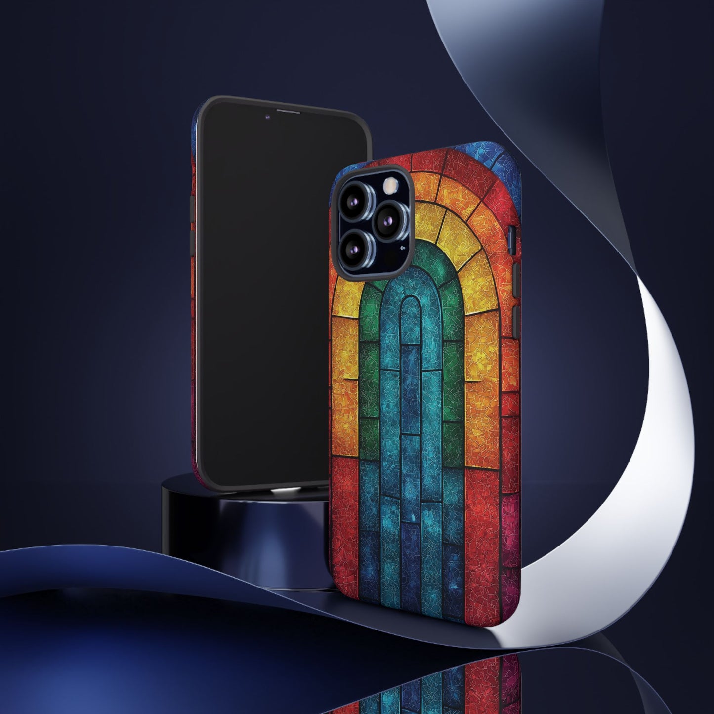 iPhone Phone Case Colorful Stained Glass Look Rainbow Phone Case Tough Cases for Nature Lovers Floral Phone Cover Gift for Mom Fall Aesthetic Eco-Friendly Design Wizard of Oz Lover
