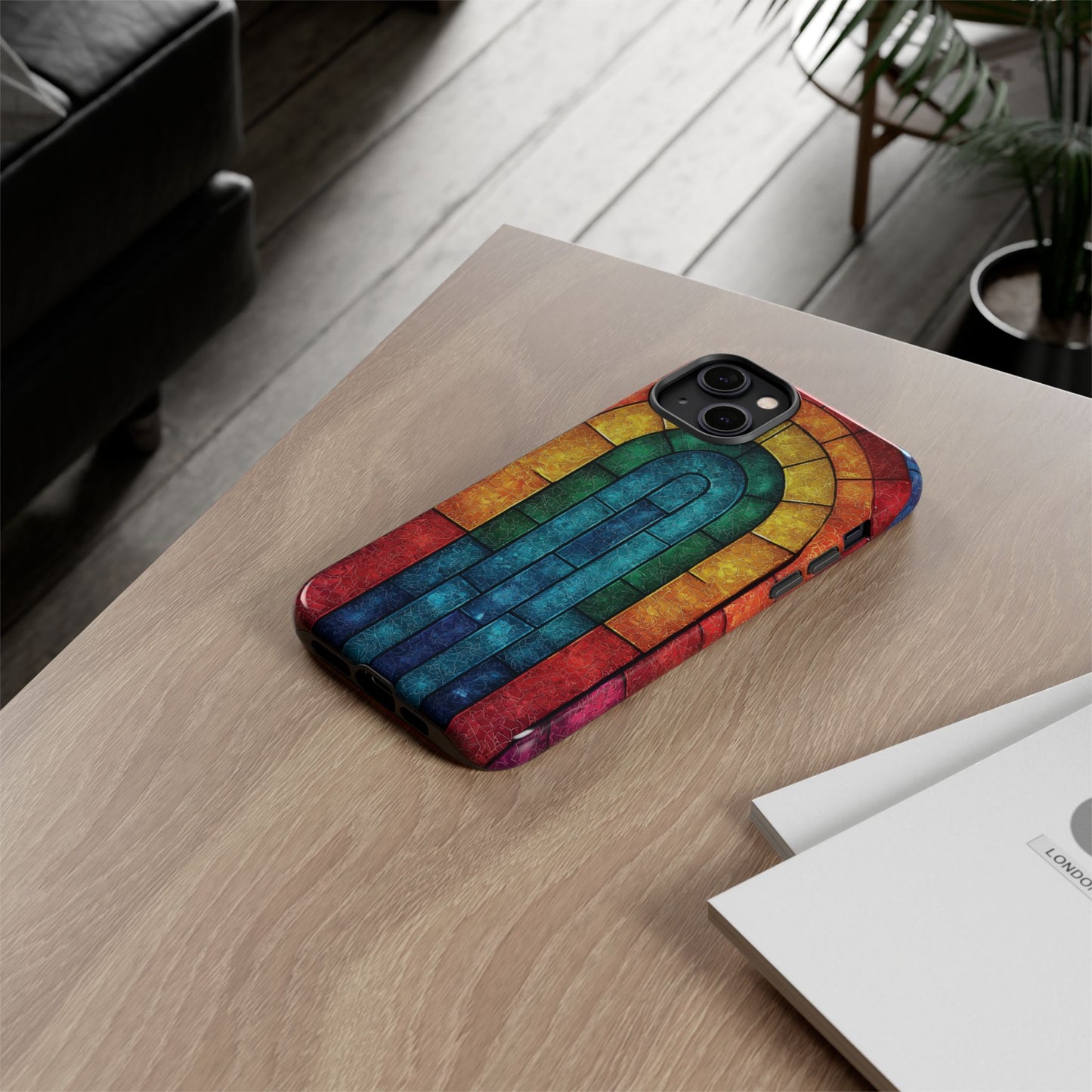 iPhone Phone Case Colorful Stained Glass Look Rainbow Phone Case Tough Cases for Nature Lovers Floral Phone Cover Gift for Mom Fall Aesthetic Eco-Friendly Design Wizard of Oz Lover