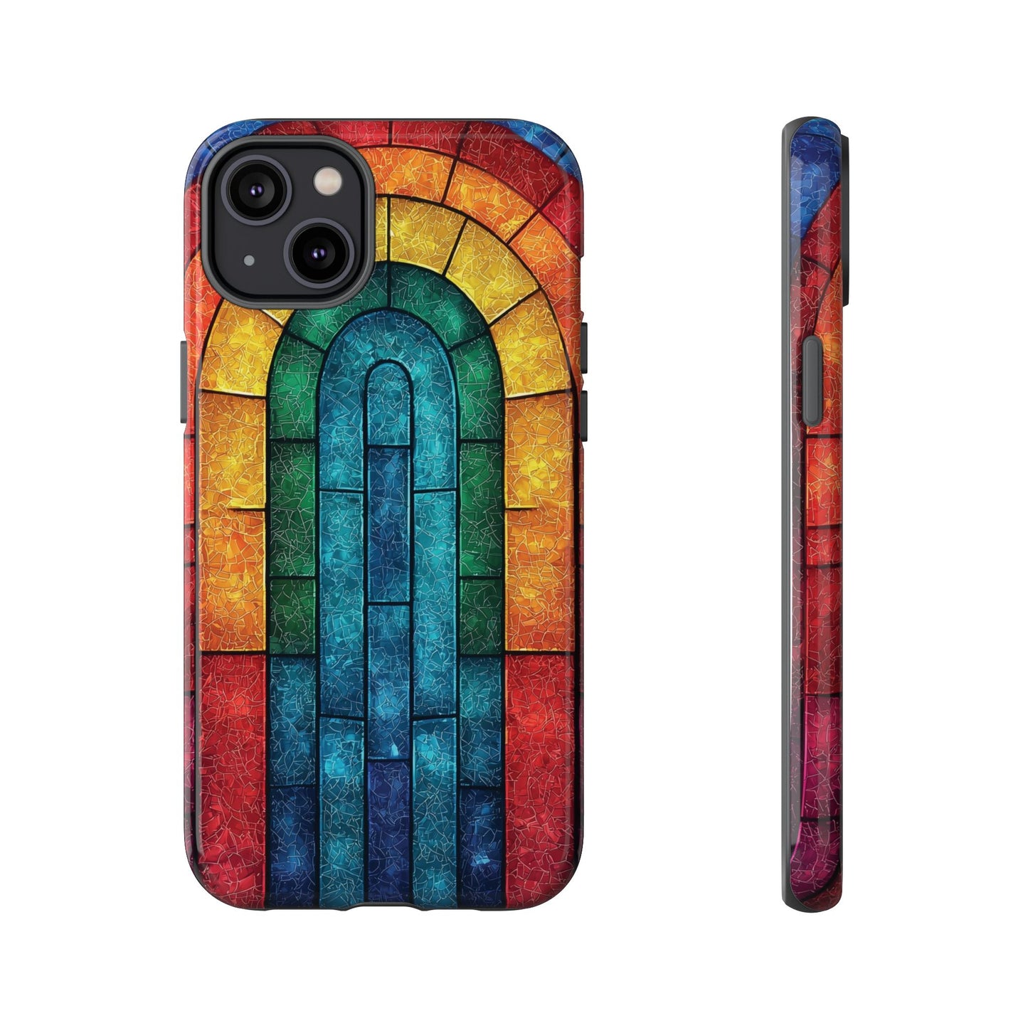 iPhone Phone Case Colorful Stained Glass Look Rainbow Phone Case Tough Cases for Nature Lovers Floral Phone Cover Gift for Mom Fall Aesthetic Eco-Friendly Design Wizard of Oz Lover
