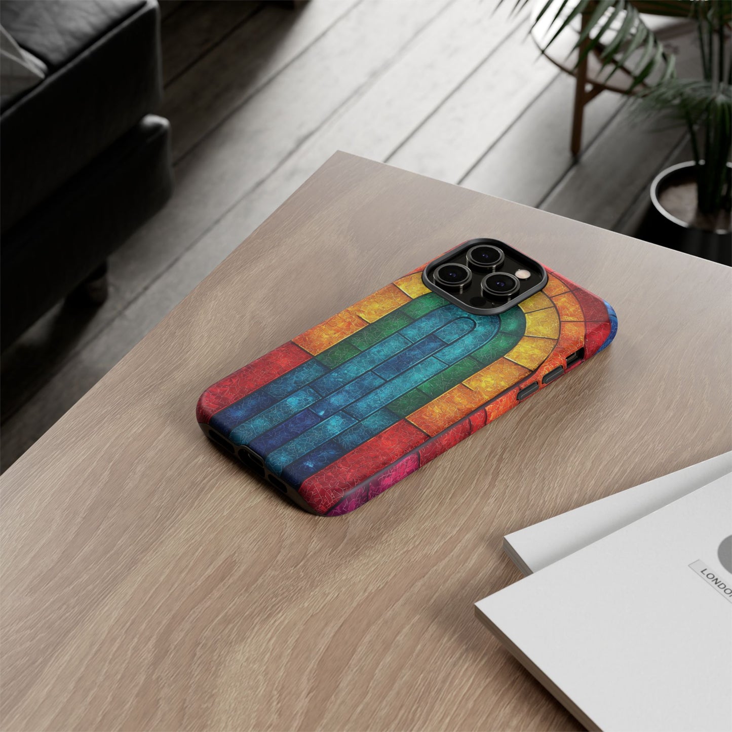 iPhone Phone Case Colorful Stained Glass Look Rainbow Phone Case Tough Cases for Nature Lovers Floral Phone Cover Gift for Mom Fall Aesthetic Eco-Friendly Design Wizard of Oz Lover