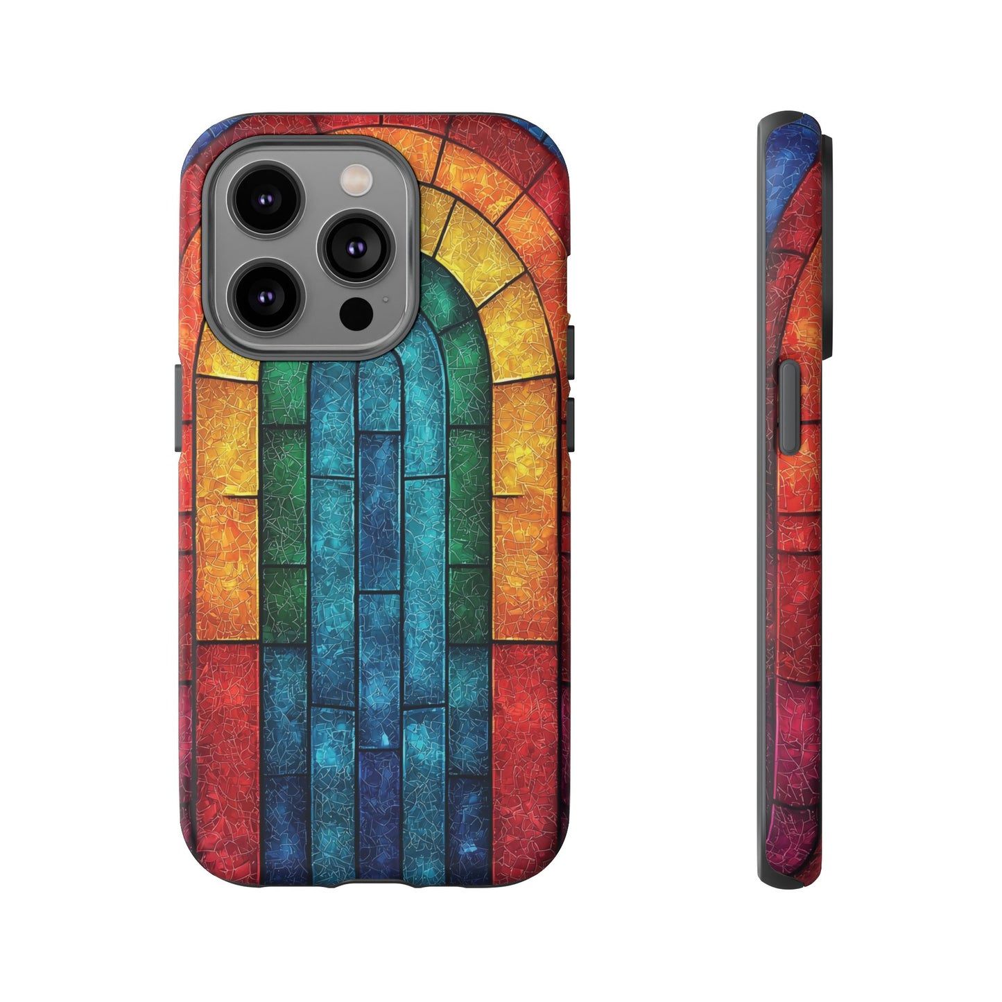 iPhone Phone Case Colorful Stained Glass Look Rainbow Phone Case Tough Cases for Nature Lovers Floral Phone Cover Gift for Mom Fall Aesthetic Eco-Friendly Design Wizard of Oz Lover