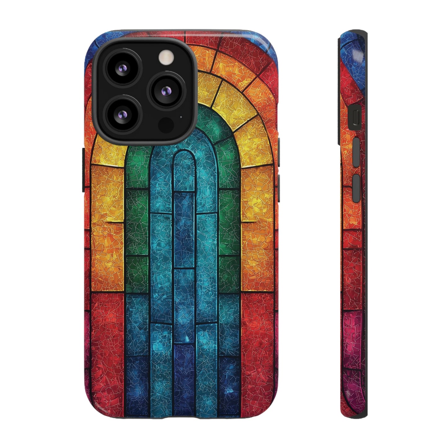 iPhone Phone Case Colorful Stained Glass Look Rainbow Phone Case Tough Cases for Nature Lovers Floral Phone Cover Gift for Mom Fall Aesthetic Eco-Friendly Design Wizard of Oz Lover