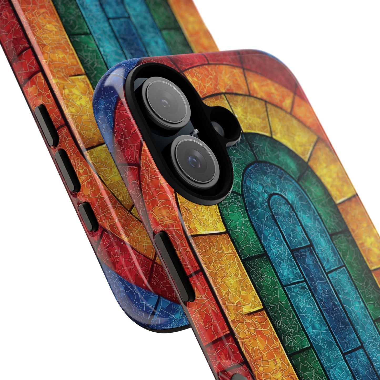 iPhone Phone Case Colorful Stained Glass Look Rainbow Phone Case Tough Cases for Nature Lovers Floral Phone Cover Gift for Mom Fall Aesthetic Eco-Friendly Design Wizard of Oz Lover