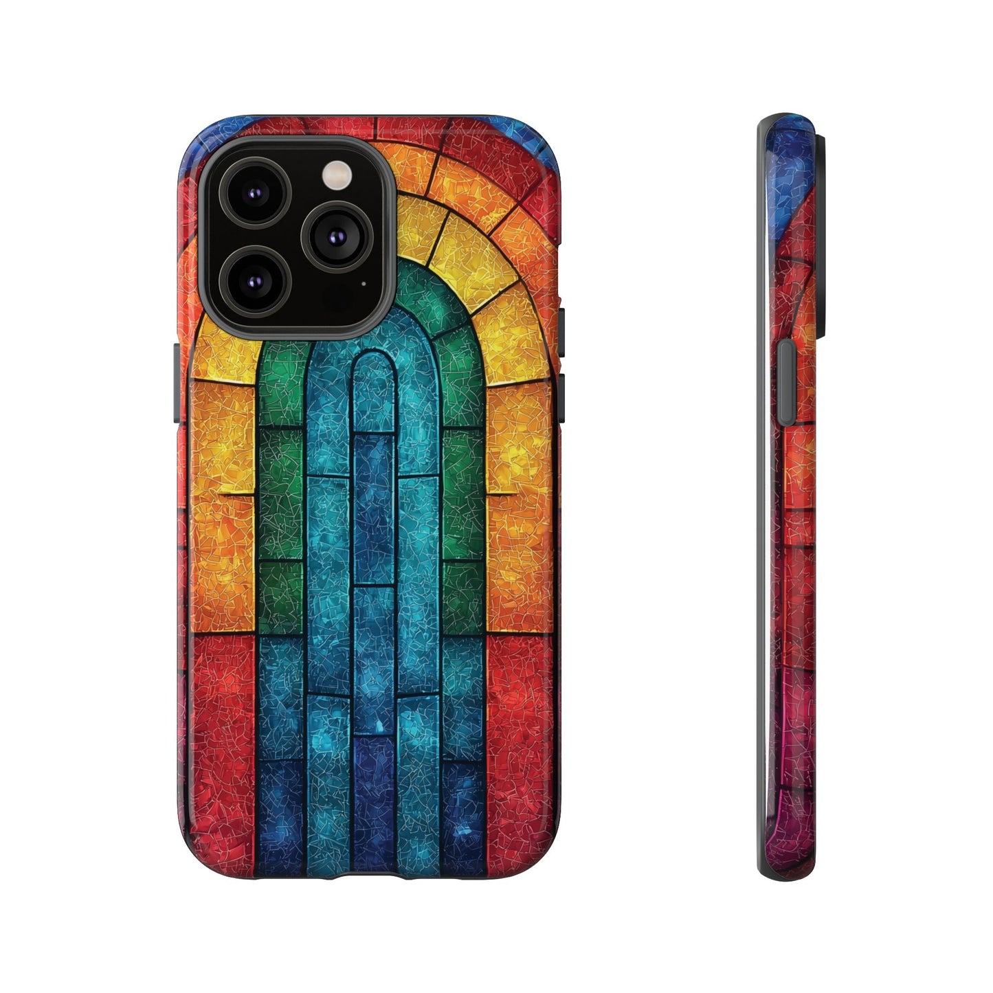 iPhone Phone Case Colorful Stained Glass Look Rainbow Phone Case Tough Cases for Nature Lovers Floral Phone Cover Gift for Mom Fall Aesthetic Eco-Friendly Design Wizard of Oz Lover