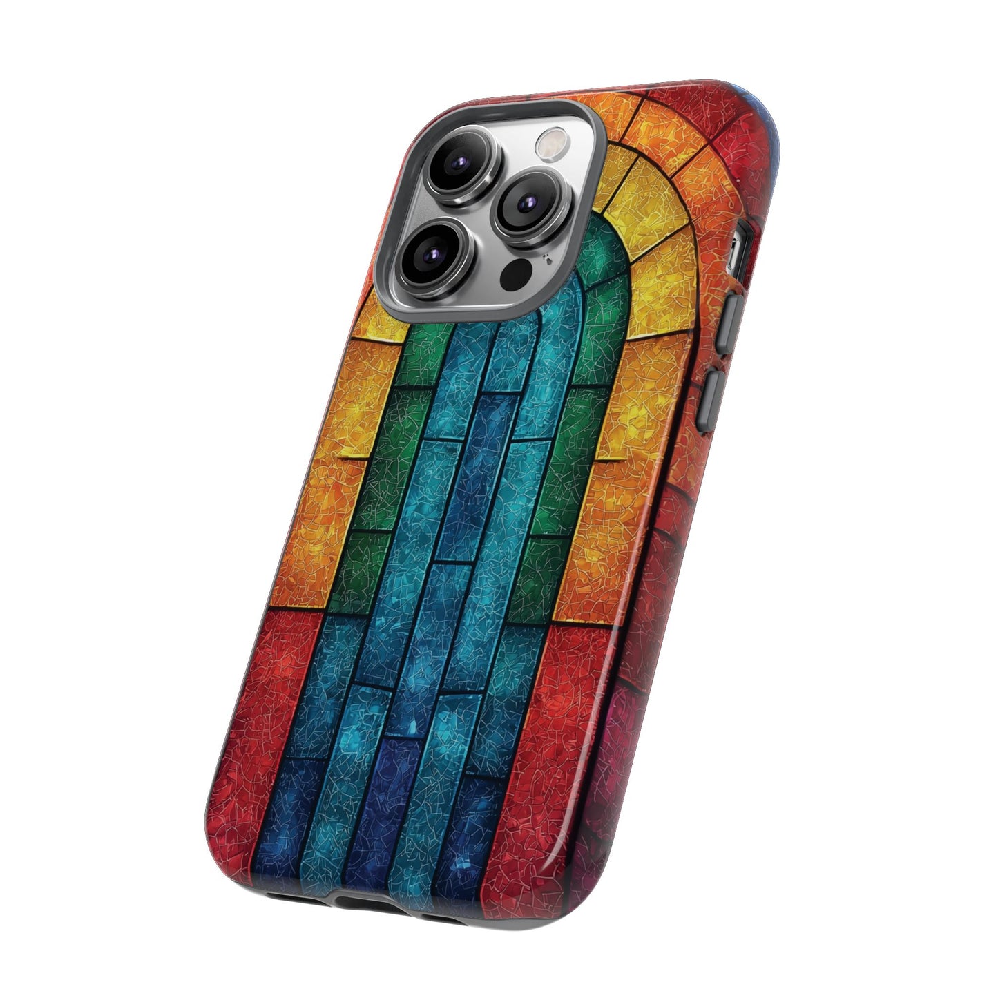 iPhone Phone Case Colorful Stained Glass Look Rainbow Phone Case Tough Cases for Nature Lovers Floral Phone Cover Gift for Mom Fall Aesthetic Eco-Friendly Design Wizard of Oz Lover