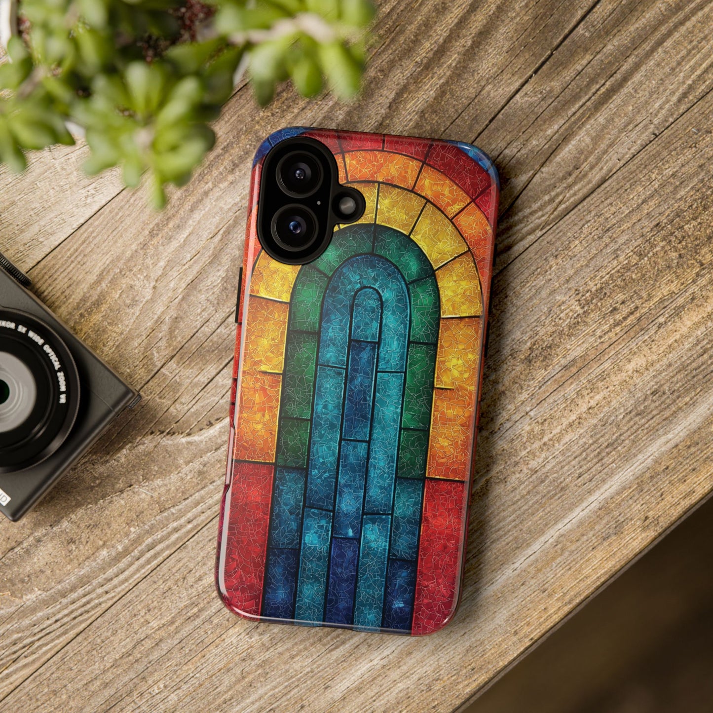 iPhone Phone Case Colorful Stained Glass Look Rainbow Phone Case Tough Cases for Nature Lovers Floral Phone Cover Gift for Mom Fall Aesthetic Eco-Friendly Design Wizard of Oz Lover