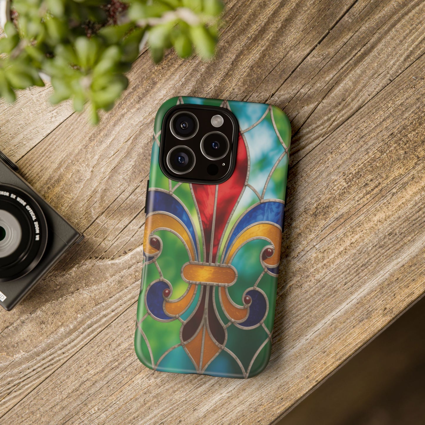 iPhone Phone Case Stained Glass Look Fleur di Lis Tough Cases Vibrant Chateaucore Design Unique Gift for Castle Lovers Colorful Phone Accessories for Fleur di Lis Lovers